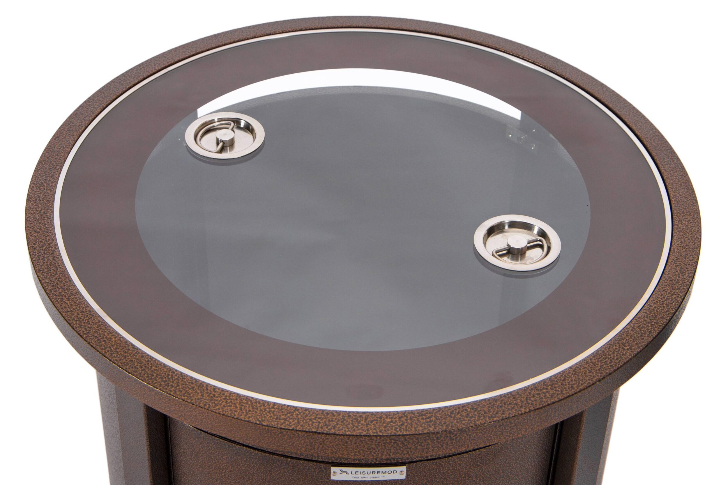 LeisureMod Walbrooke Outdoor Patio Round Fire Pit and Tank Holder - Brown