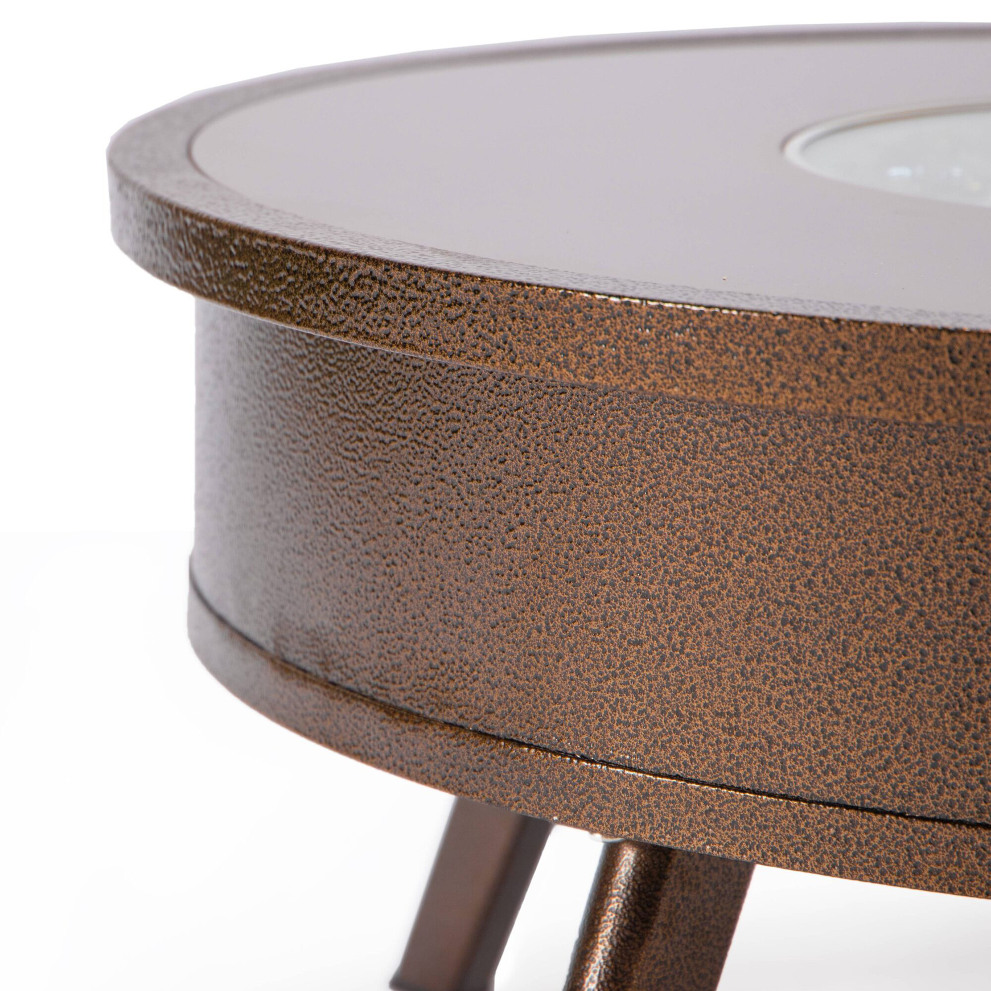 LeisureMod Walbrooke Modern Outdoor Round Fire Pit Table with Powder-Coated Aluminum Frame - Brown