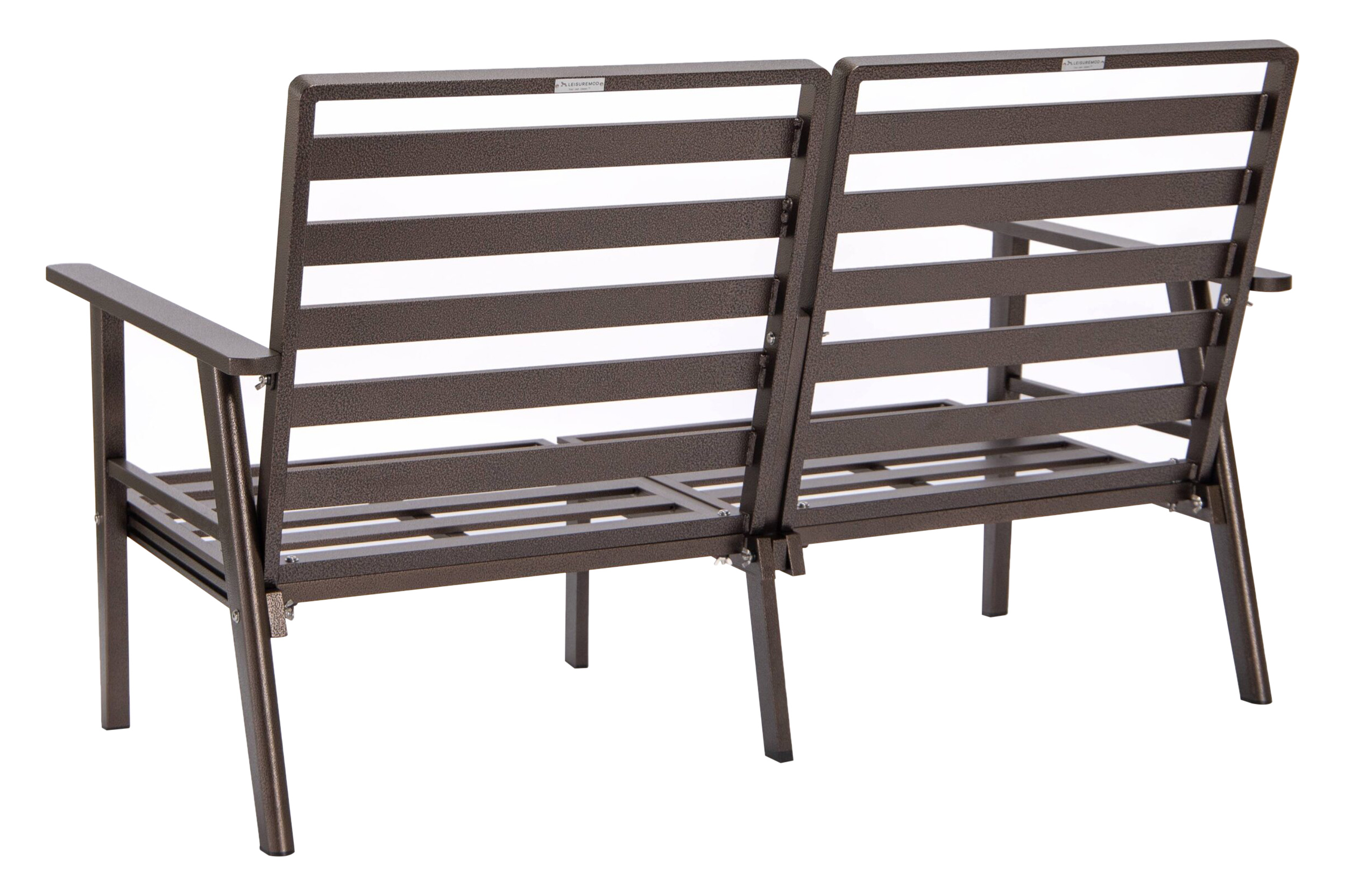 LeisureMod Walbrooke Modern Outdoor Patio Loveseat with Brown Aluminum Frame and Removable Cushions - Charcoal