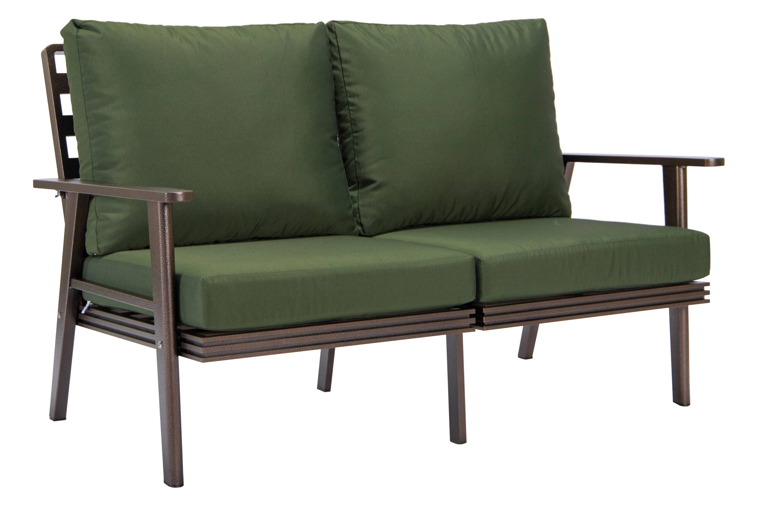 LeisureMod Walbrooke Modern Outdoor Patio Loveseat with Brown Aluminum Frame and Removable Cushions