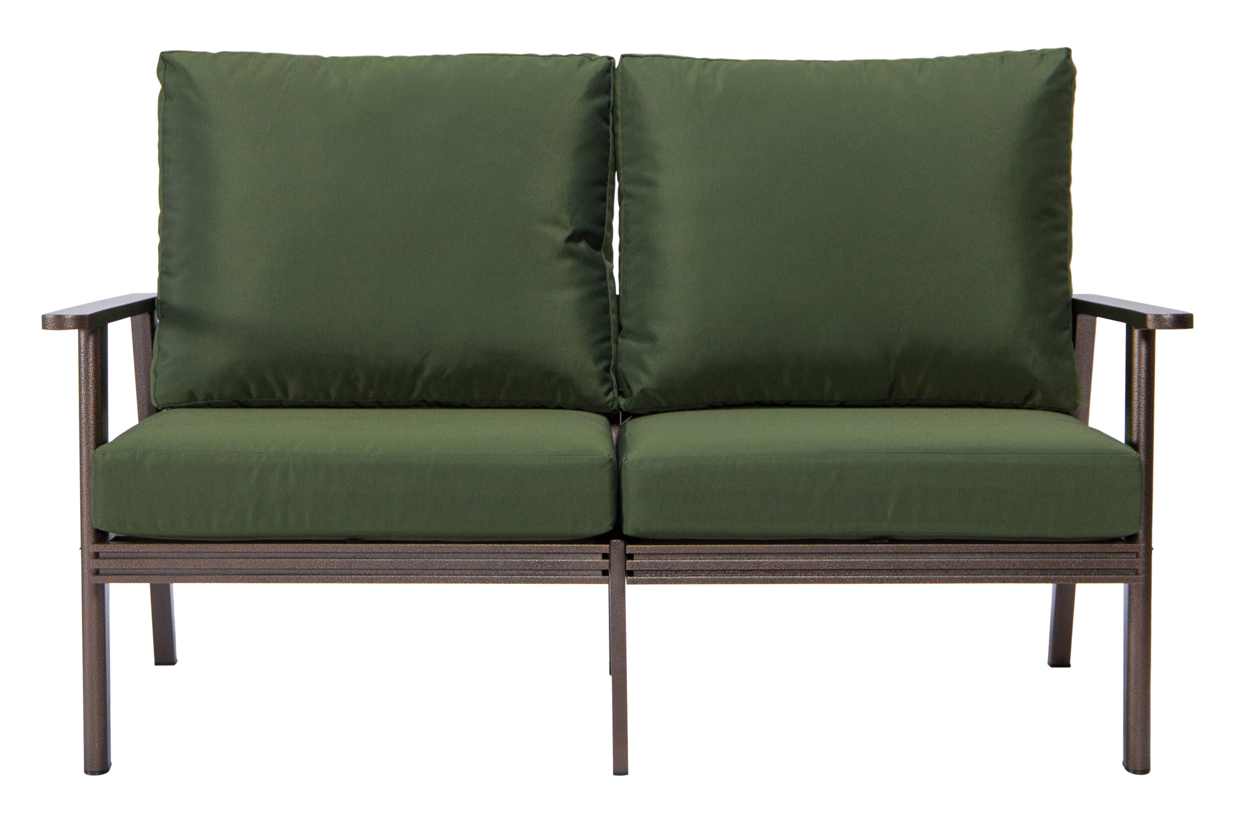 LeisureMod Walbrooke Modern Outdoor Patio Loveseat with Brown Aluminum Frame and Removable Cushions - Green