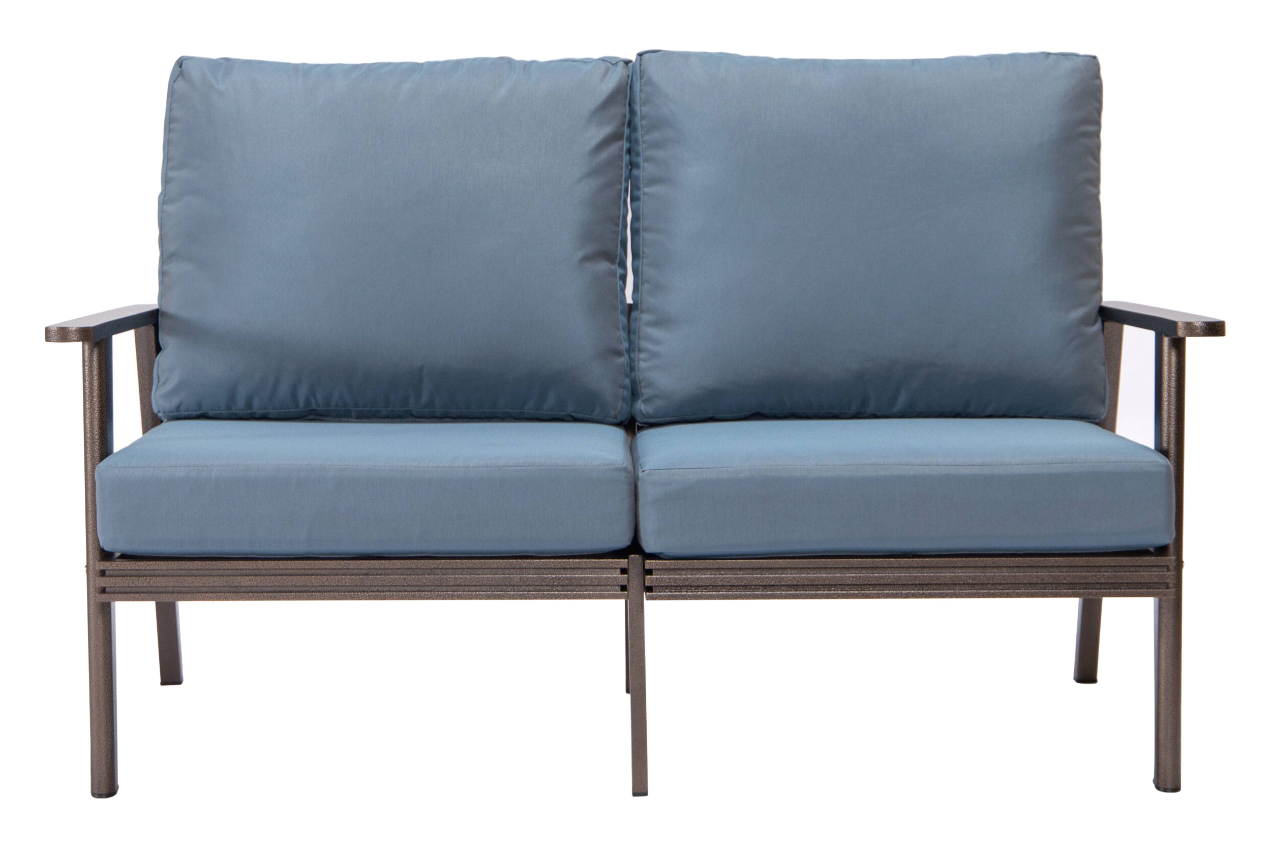 LeisureMod Walbrooke Modern Outdoor Patio Loveseat with Brown Aluminum Frame and Removable Cushions - Navy Blue