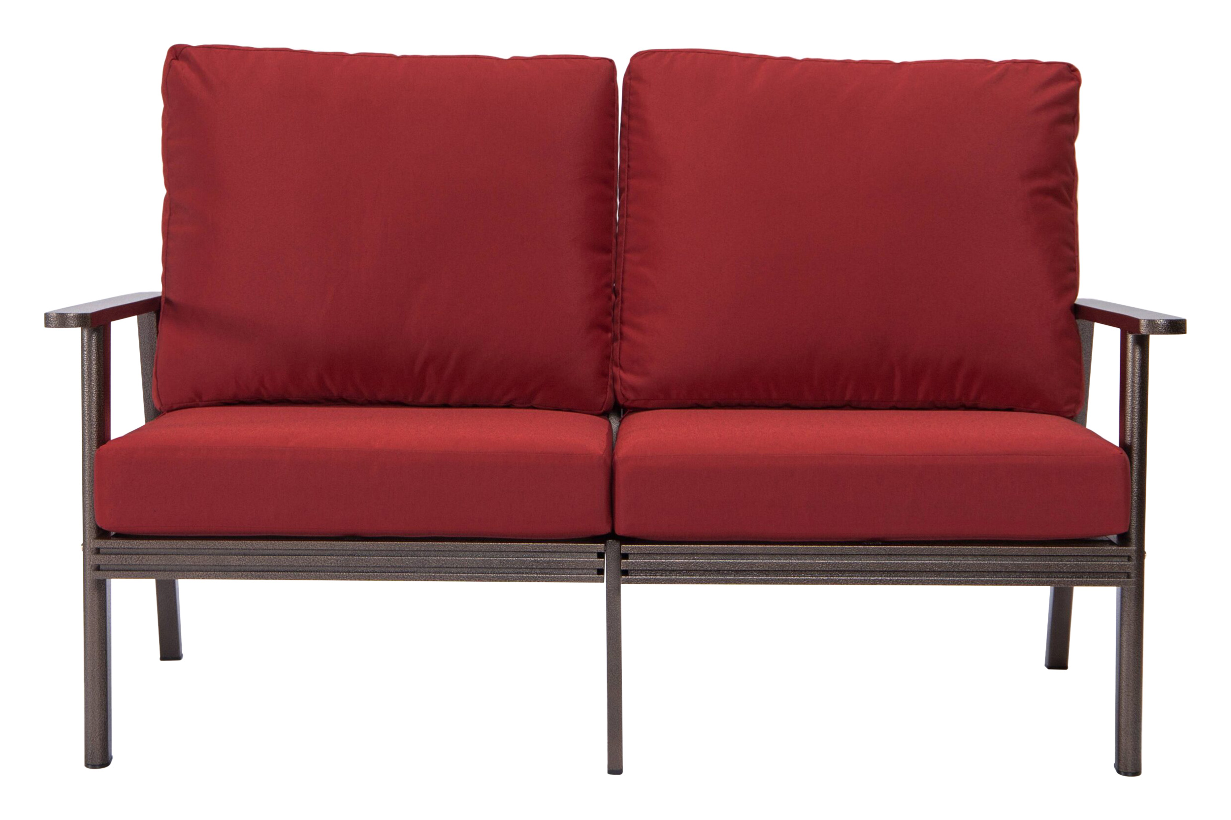 LeisureMod Walbrooke Modern Outdoor Patio Loveseat with Brown Aluminum Frame and Removable Cushions - Red