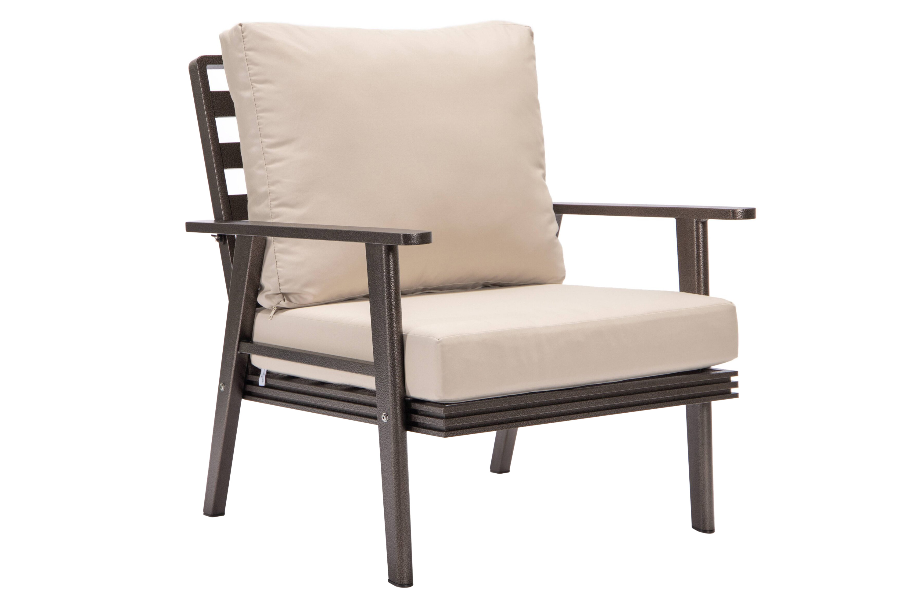 LeisureMod Walbrooke Modern 3-Piece Outdoor Patio Set with Brown Aluminum Frame - Beige