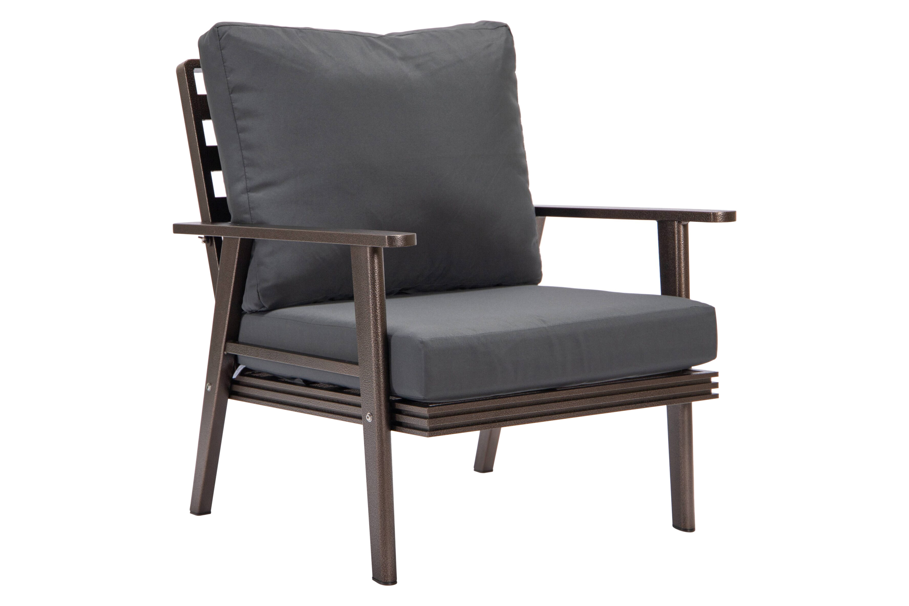 LeisureMod Walbrooke Modern 3-Piece Outdoor Patio Set with Brown Aluminum Frame - Charcoal