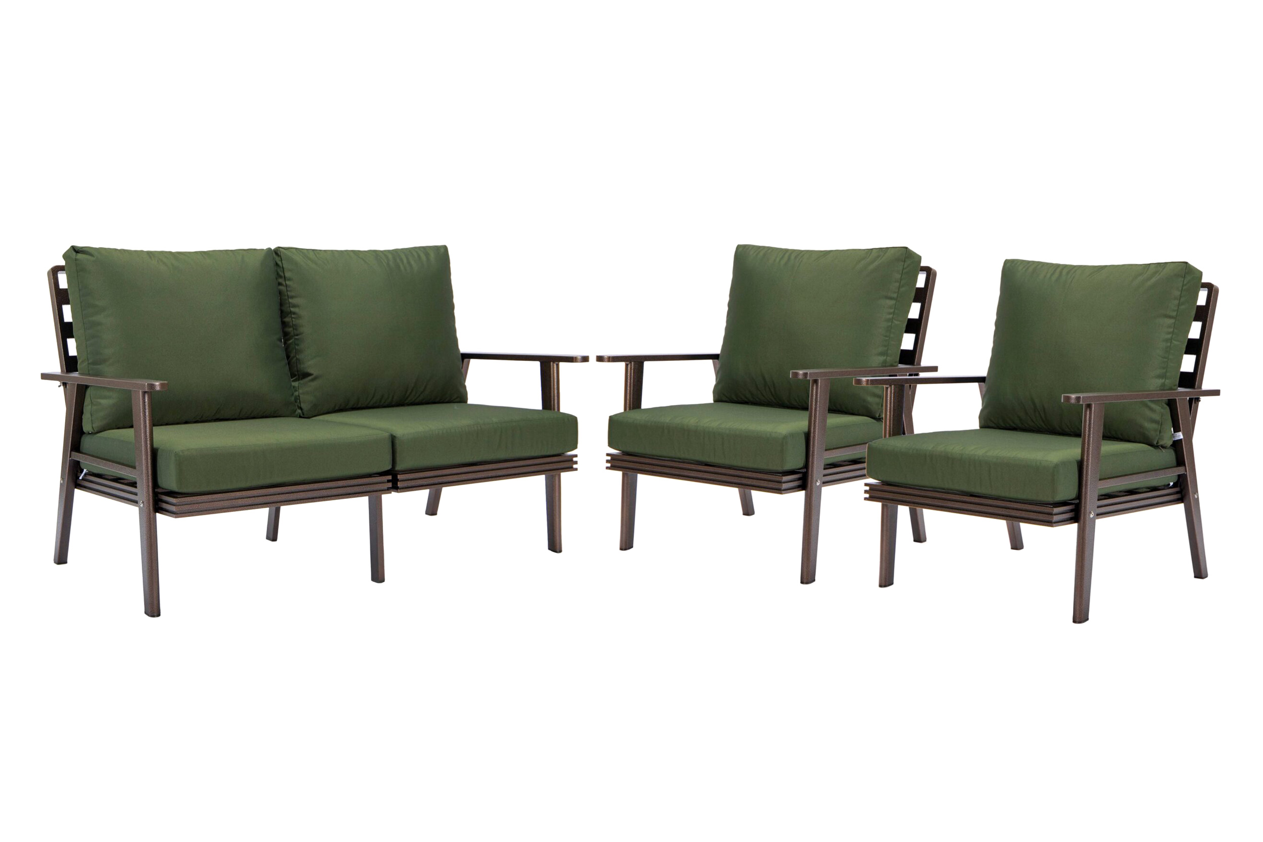 LeisureMod Walbrooke Modern 3-Piece Outdoor Patio Set with Brown Aluminum Frame