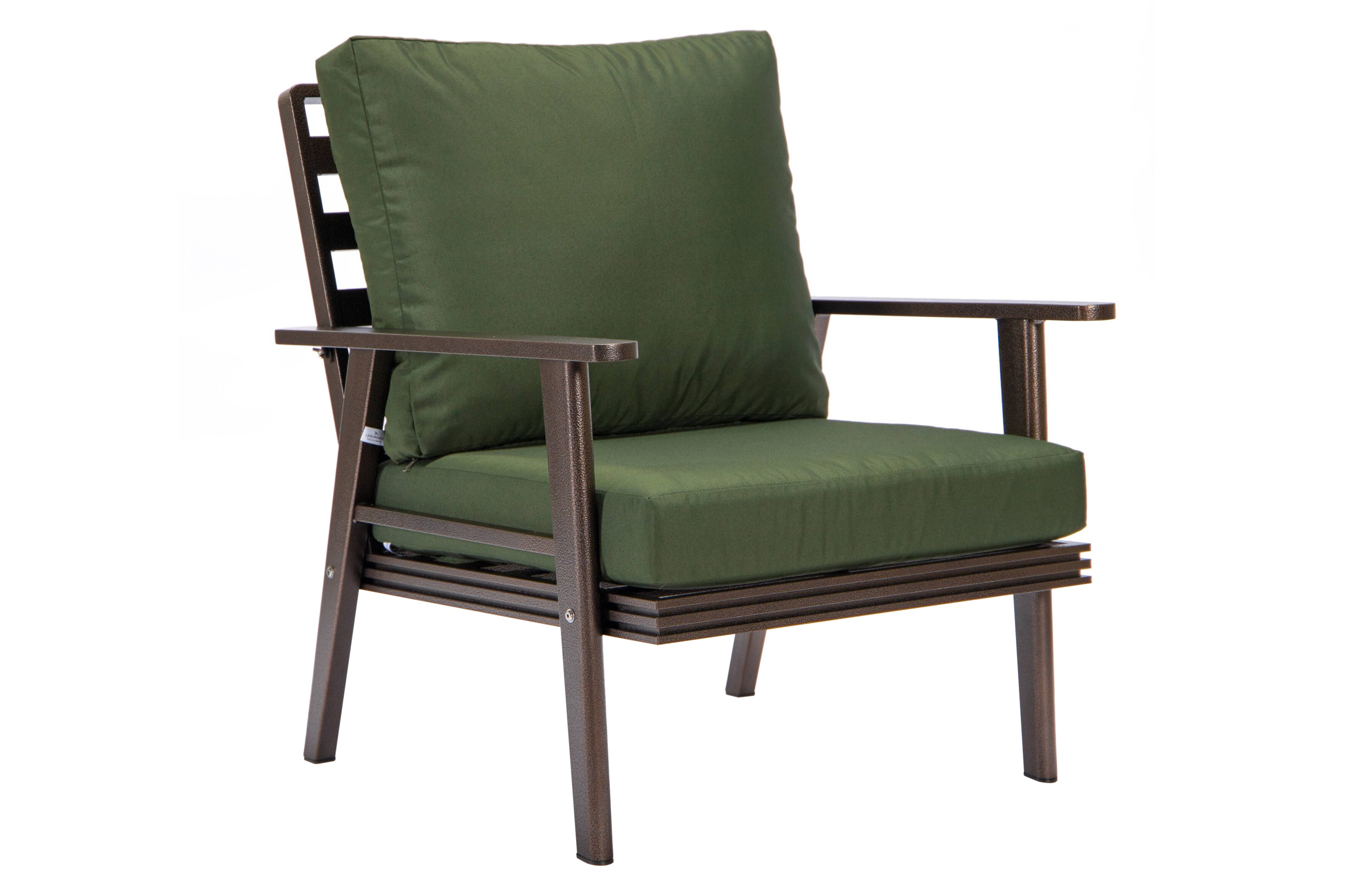 LeisureMod Walbrooke Modern 3-Piece Outdoor Patio Set with Brown Aluminum Frame - Green