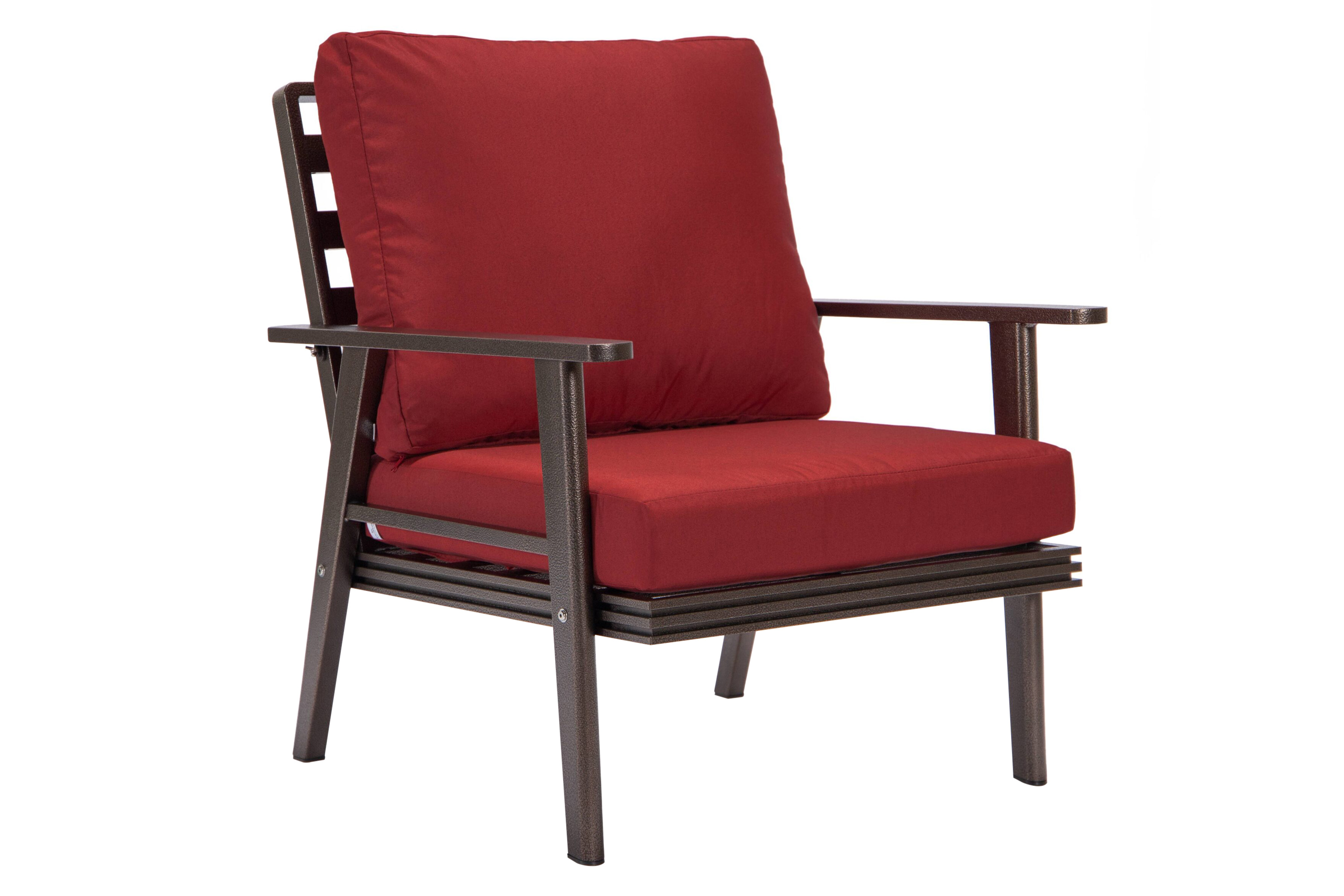 LeisureMod Walbrooke Modern 3-Piece Outdoor Patio Set with Brown Aluminum Frame - Red