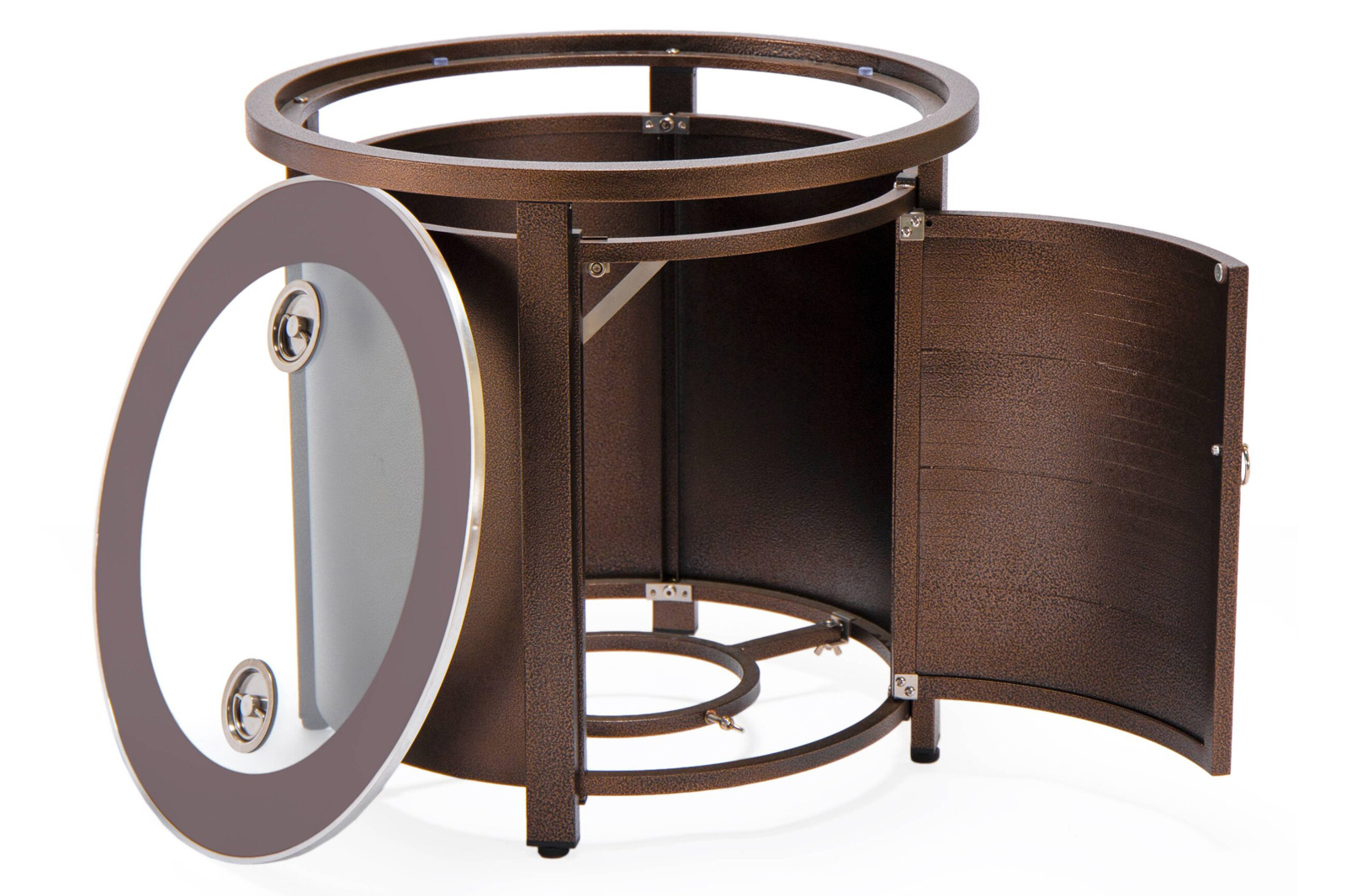 LeisureMod Walbrooke Modern Brown Patio Conversation With Round Fire Pit With Slats Design & Tank Holder - Beige