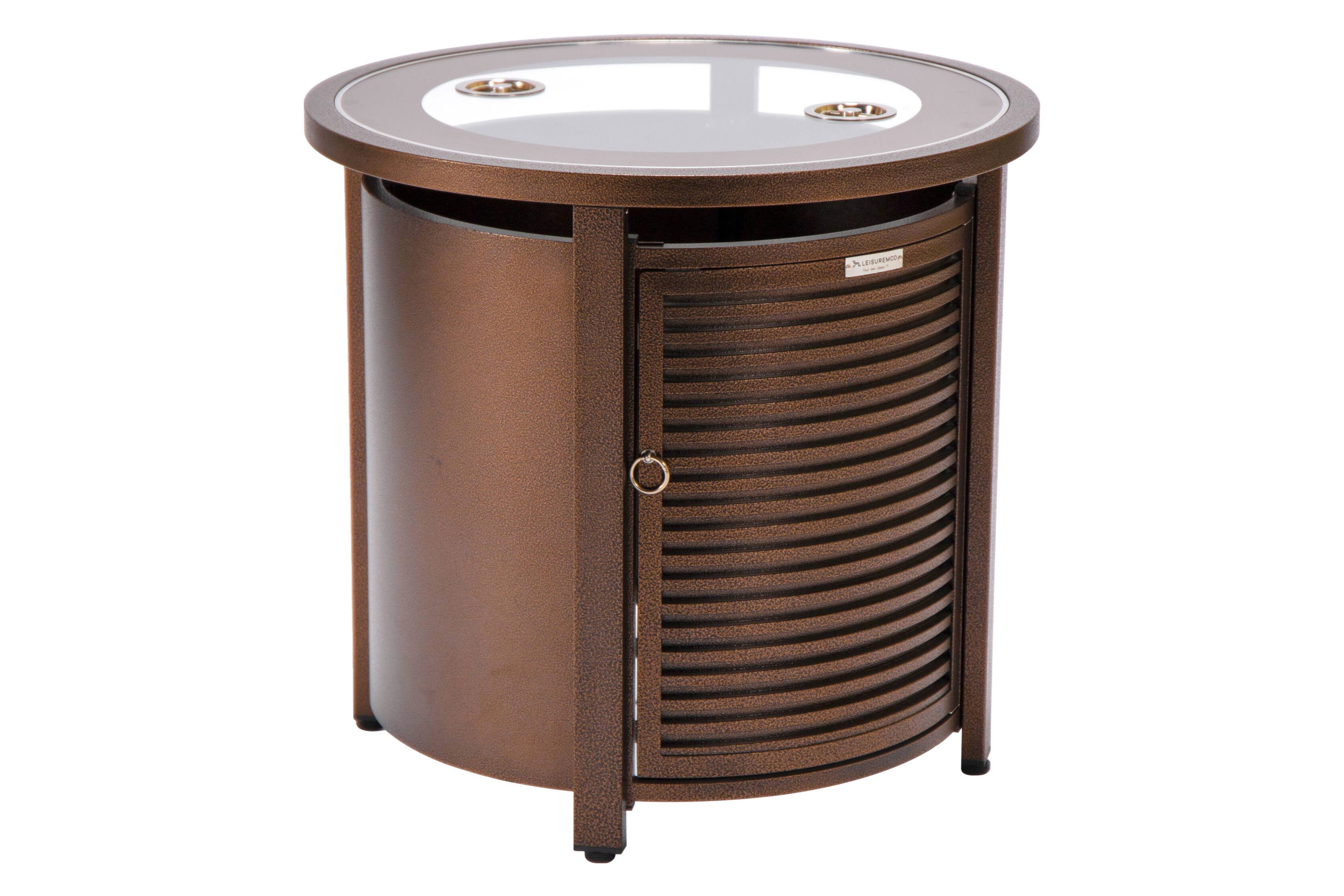 LeisureMod Walbrooke Outdoor Patio Round Fire Pit and Tank Holder with Slats Design - Brown