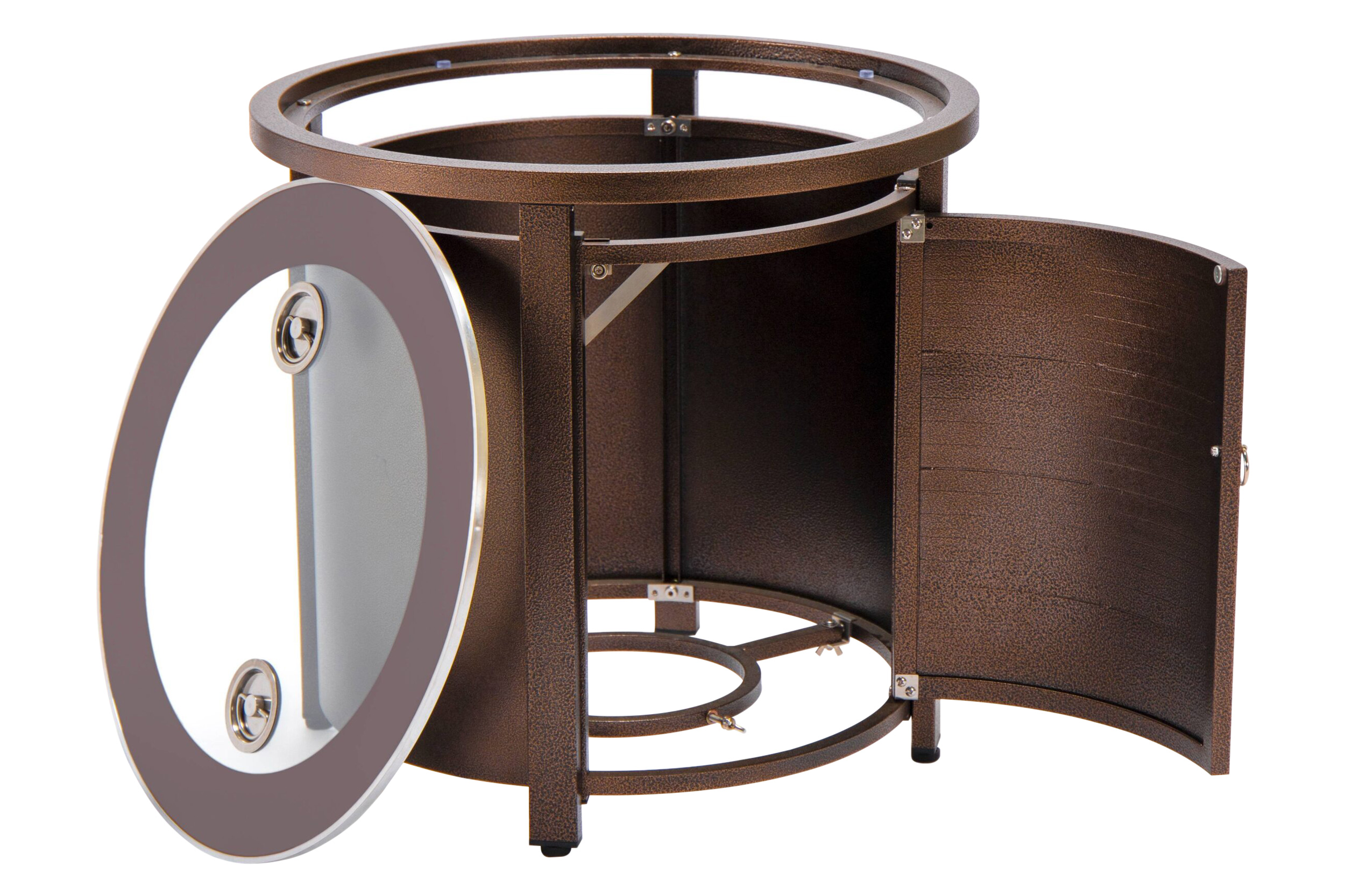 LeisureMod Walbrooke Outdoor Patio Round Fire Pit and Tank Holder with Slats Design - Brown