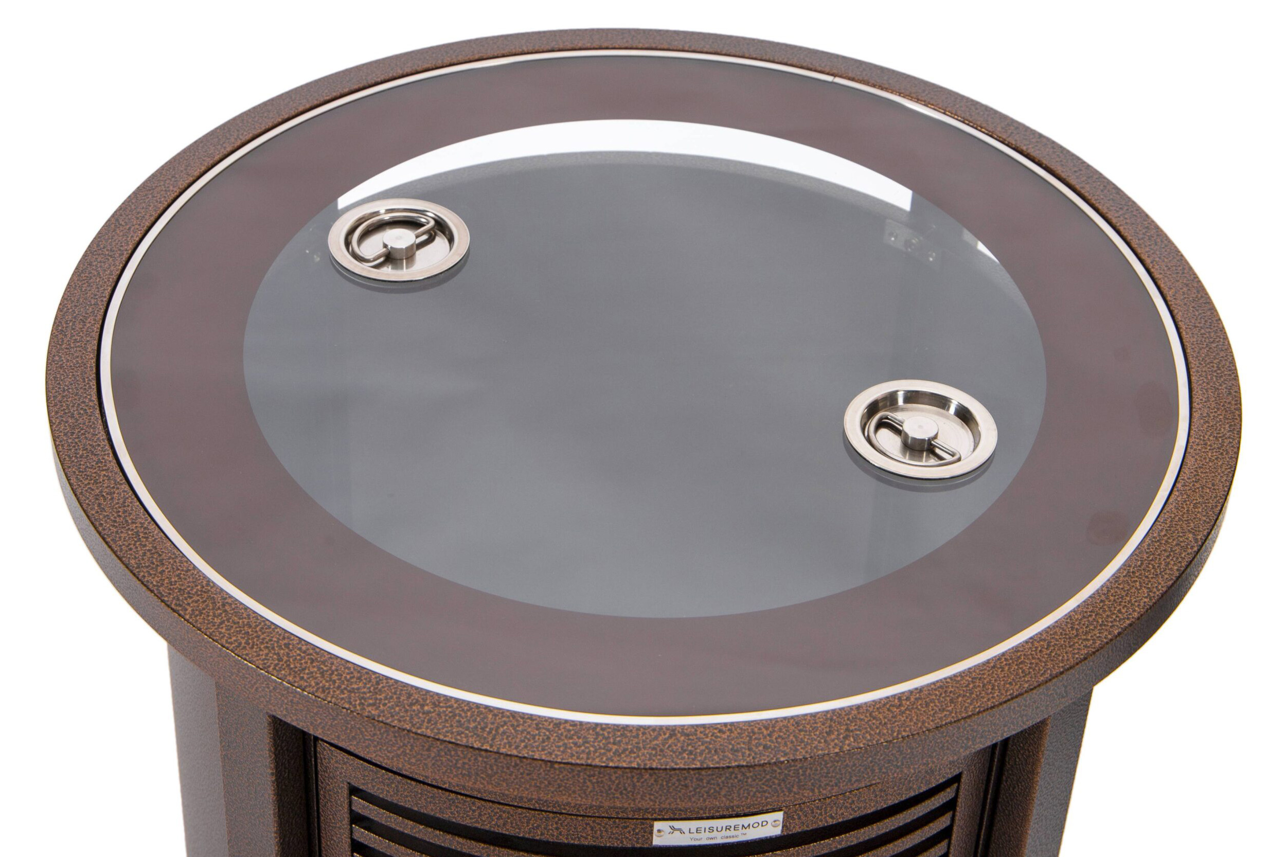 LeisureMod Walbrooke Outdoor Patio Round Fire Pit and Tank Holder with Slats Design - Brown