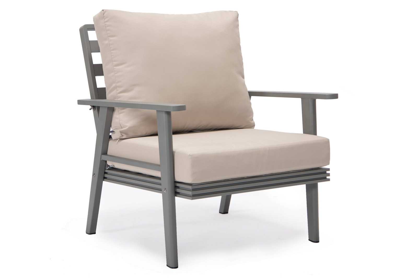 LeisureMod Walbrooke Modern Gray Patio Conversation With Square Fire Pit & Tank Holder - Beige