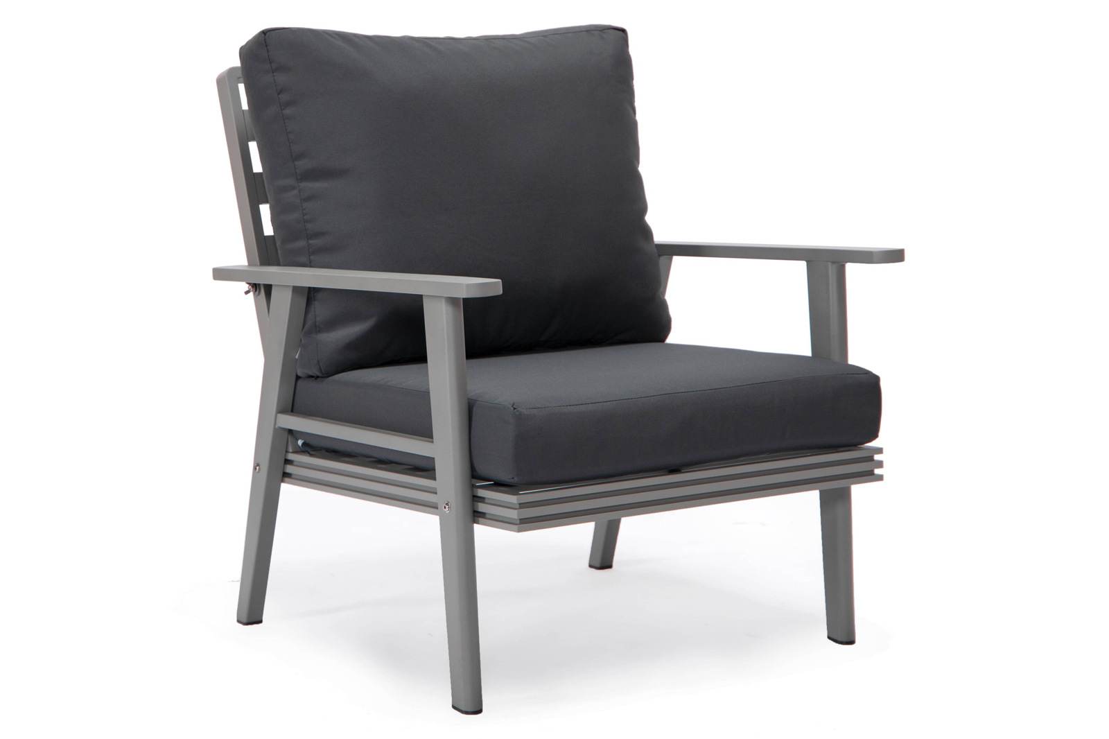 LeisureMod Walbrooke Modern Gray Patio Conversation With Square Fire Pit & Tank Holder - Charcoal