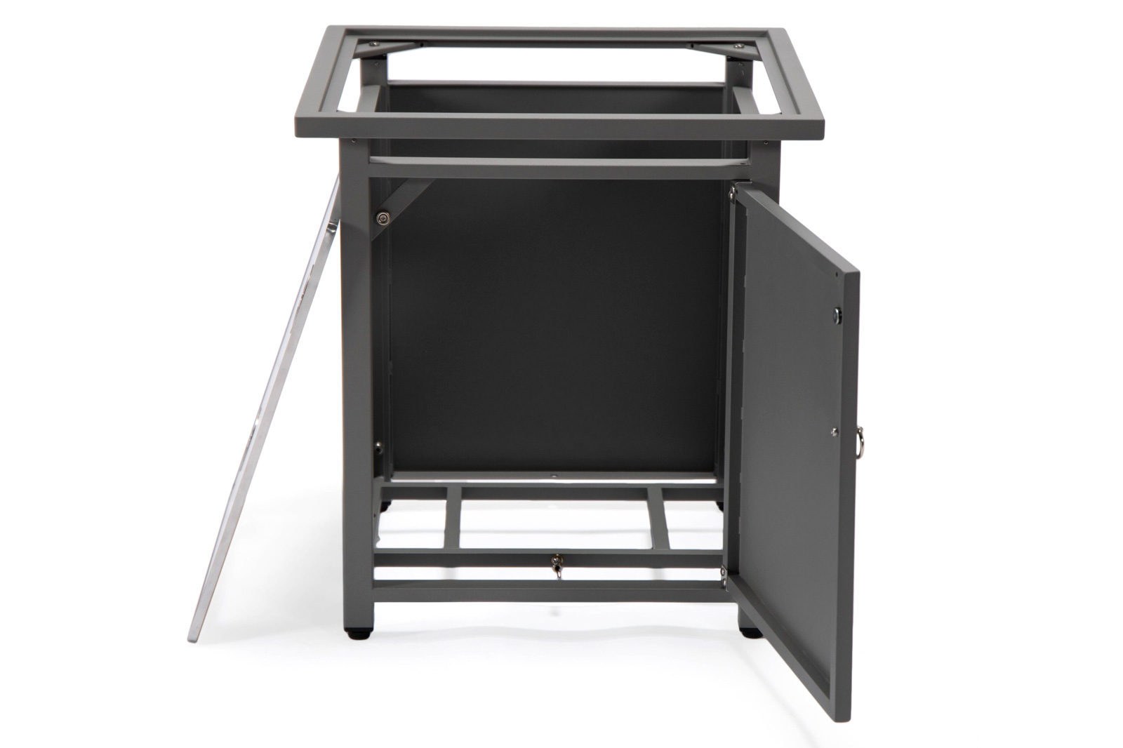 LeisureMod Walbrooke Modern Gray Patio Conversation With Square Fire Pit & Tank Holder - Charcoal