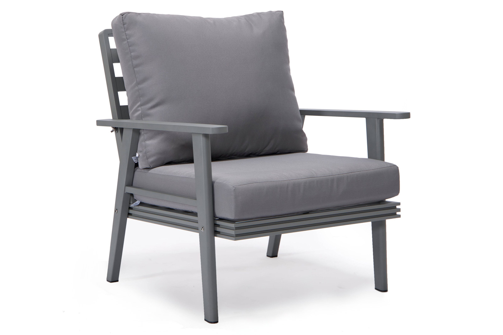 LeisureMod Walbrooke Modern Gray Patio Conversation With Square Fire Pit & Tank Holder - Gray