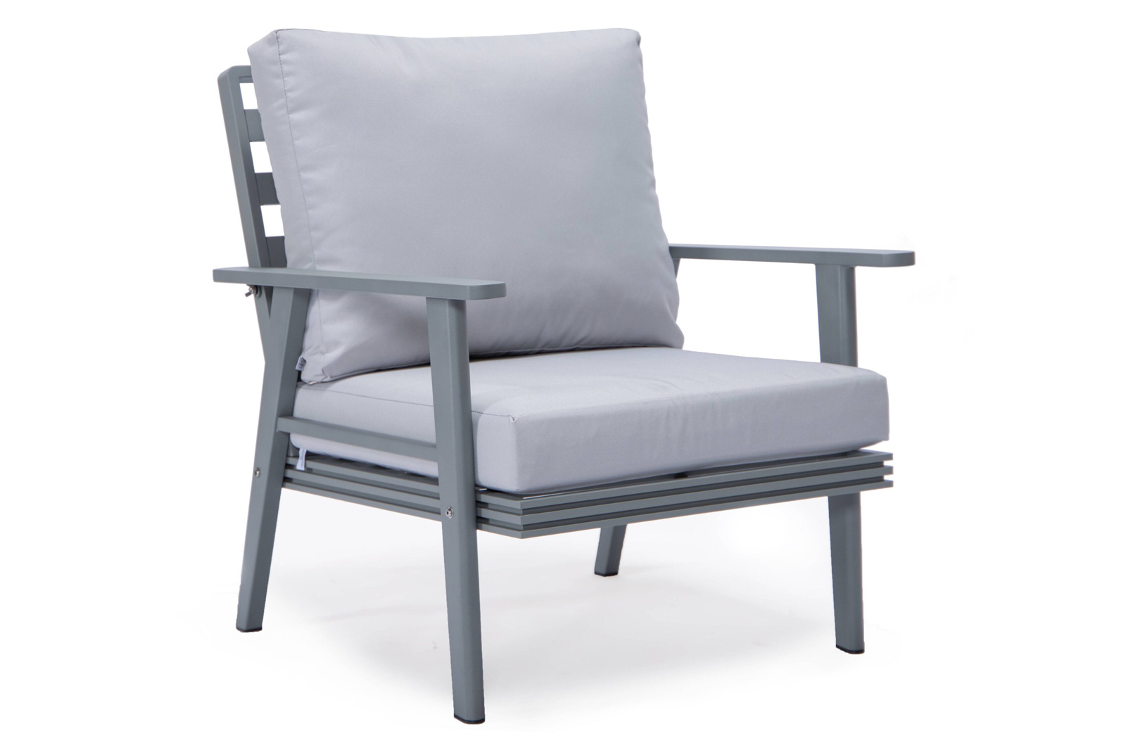 LeisureMod Walbrooke Modern Gray Patio Conversation With Square Fire Pit & Tank Holder - Light Gray