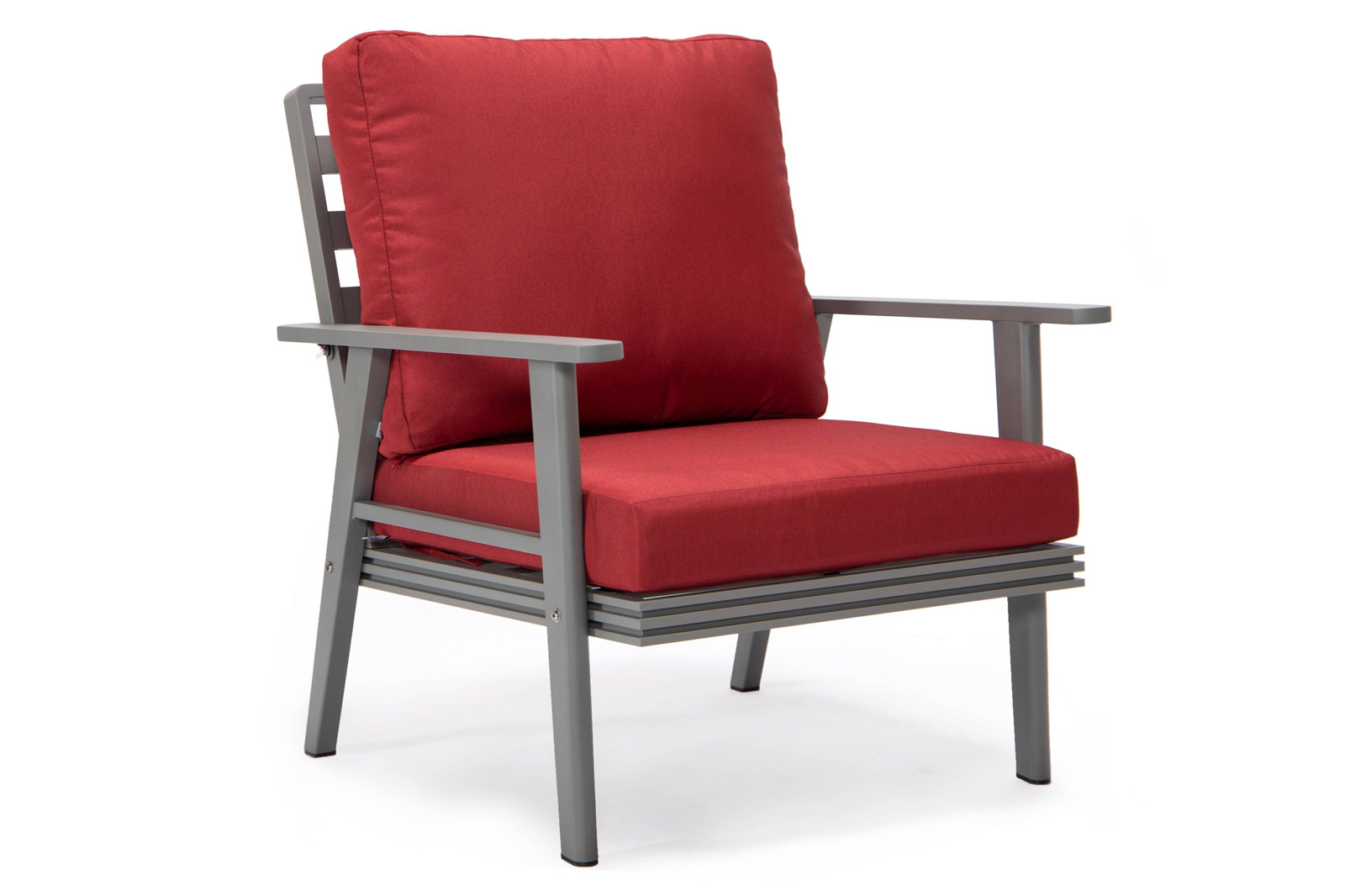 LeisureMod Walbrooke Modern Gray Patio Conversation With Square Fire Pit & Tank Holder - Red