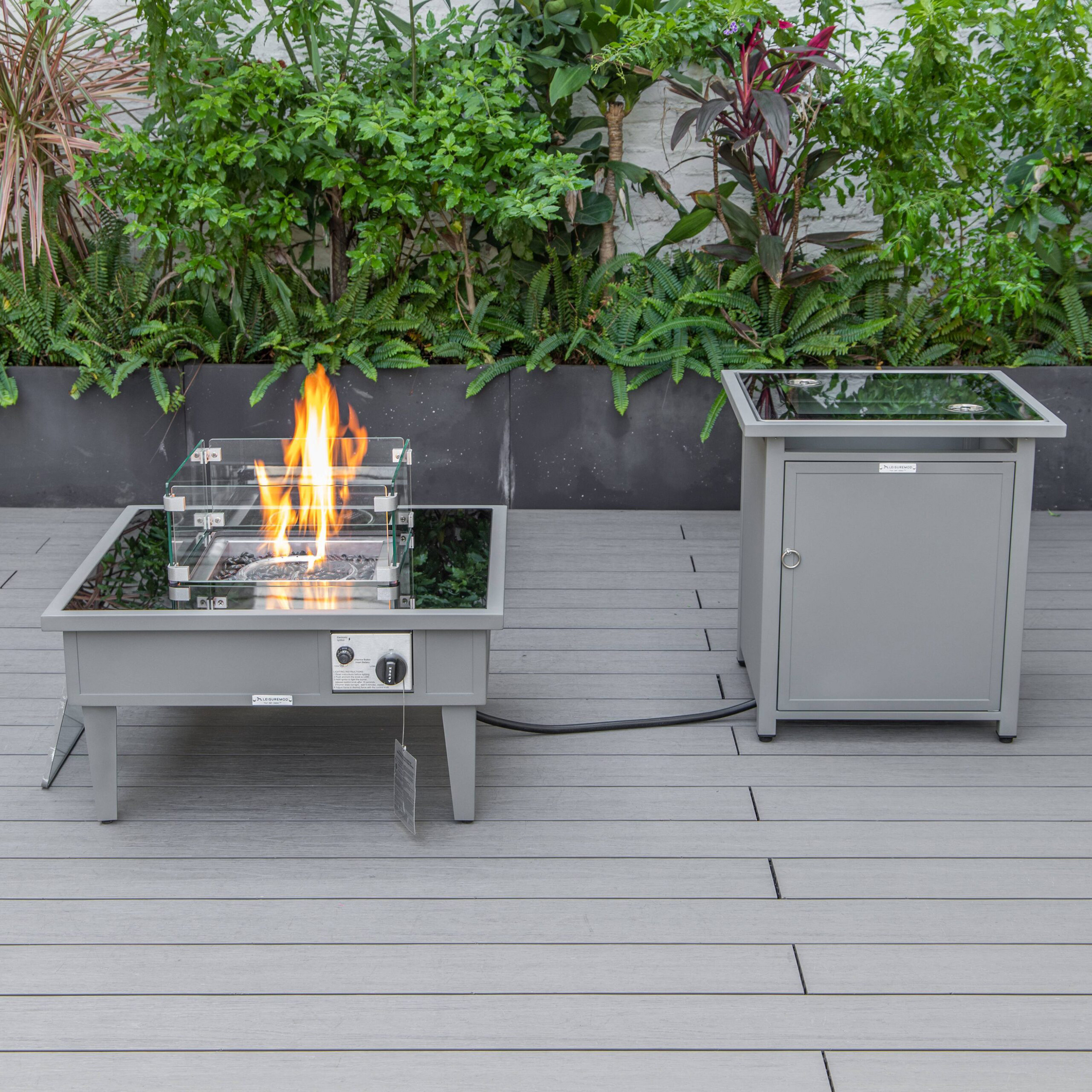 LeisureMod Walbrooke Outdoor Patio Round Fire Pit and Tank Holder