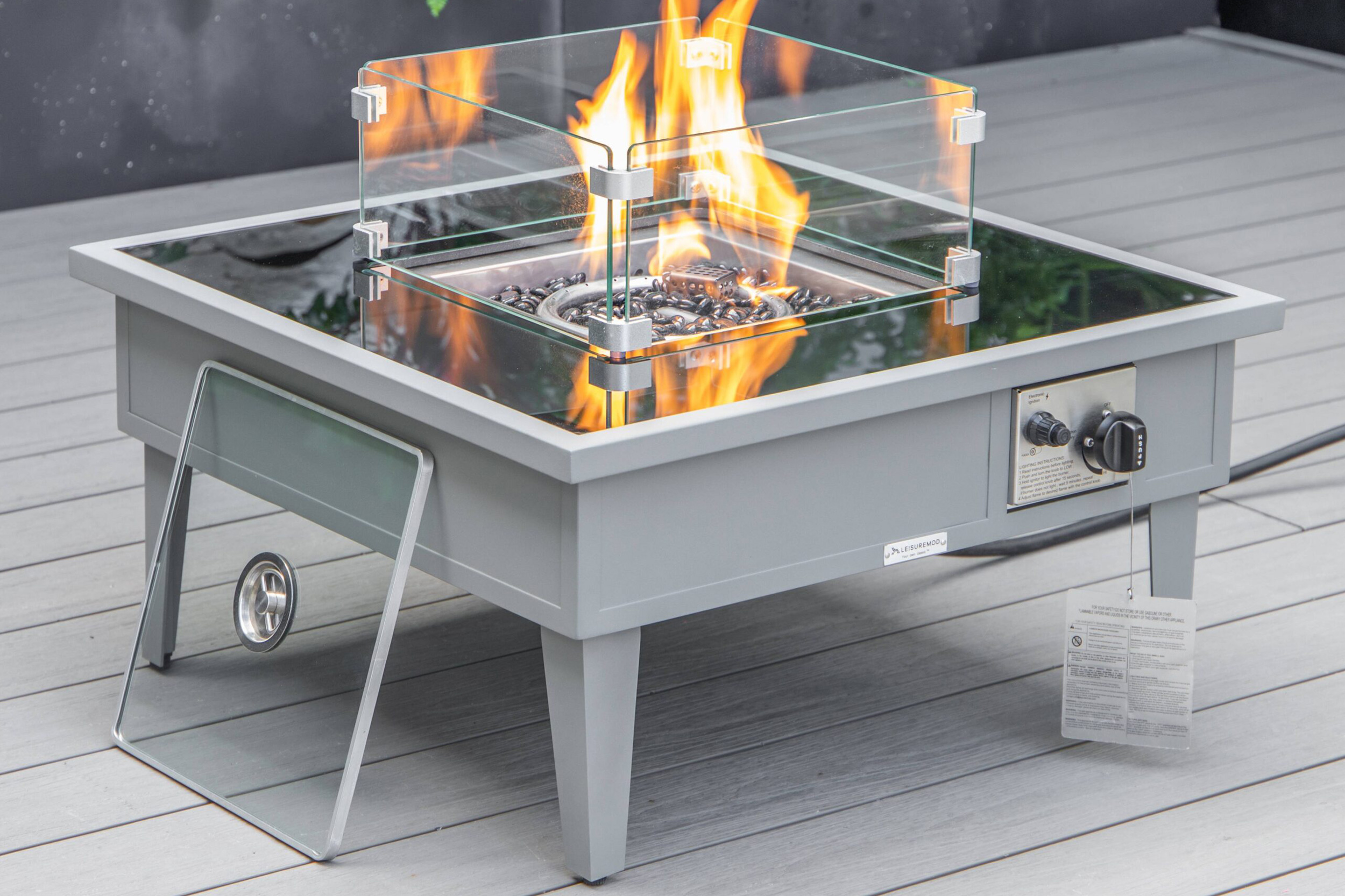 LeisureMod Walbrooke Outdoor Patio Square Fire Pit and Tank Holder - Gray