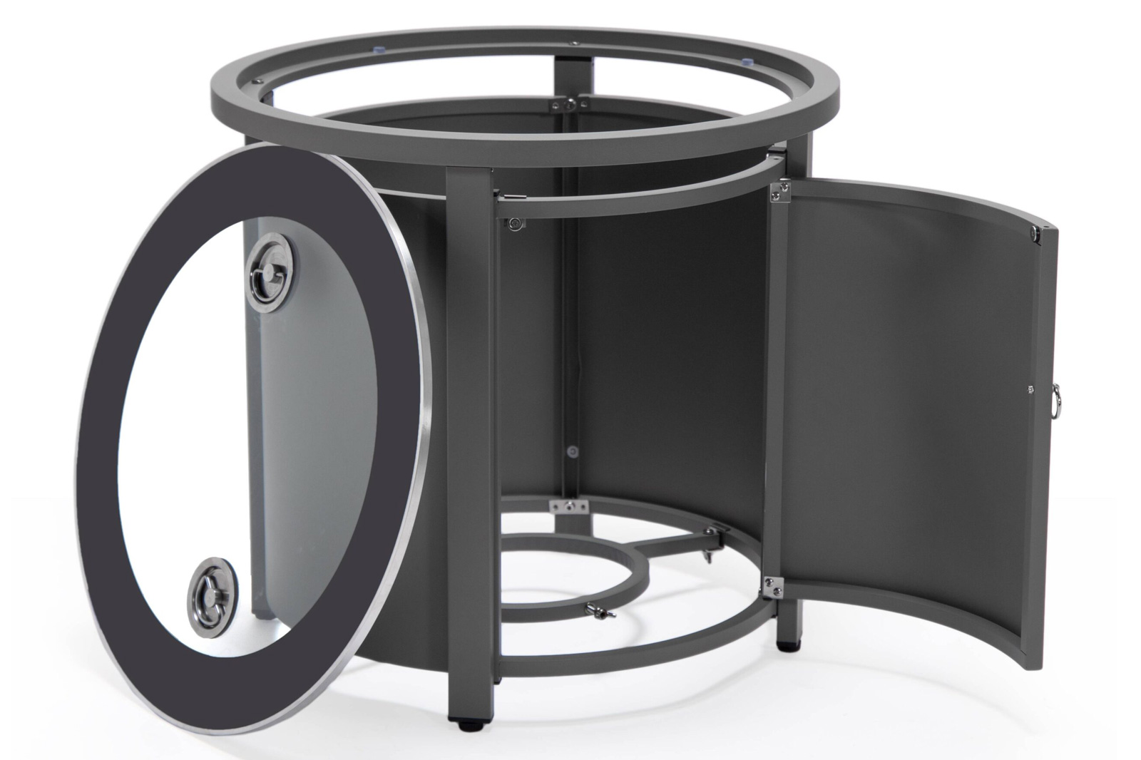 LeisureMod™ Walbrooke Modern Gray Patio Conversation With Round Fire Pit & Tank Holder - Charcoal