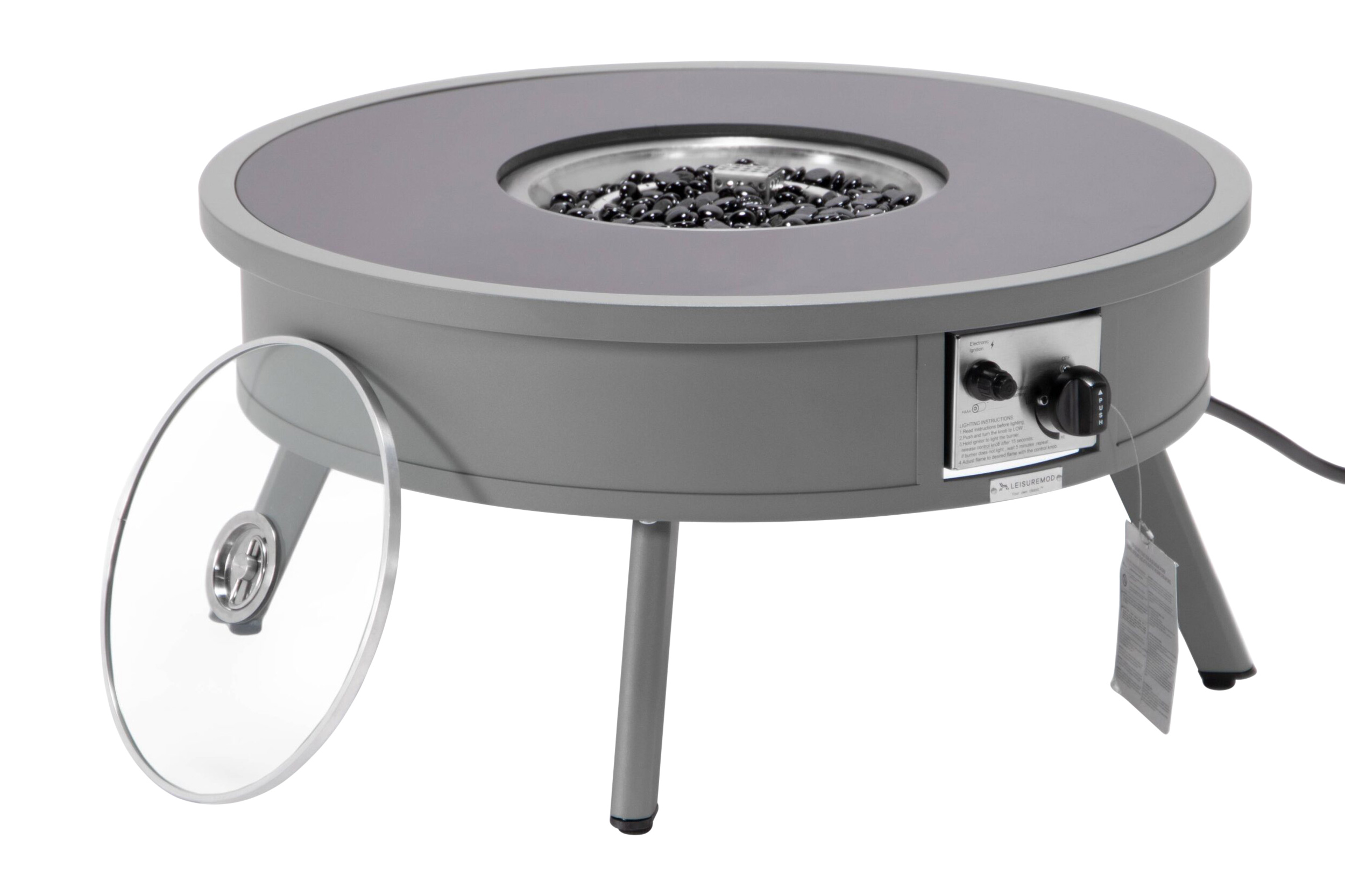 LeisureMod Walbrooke Outdoor Patio Round Fire Pit and Tank Holder - Gray