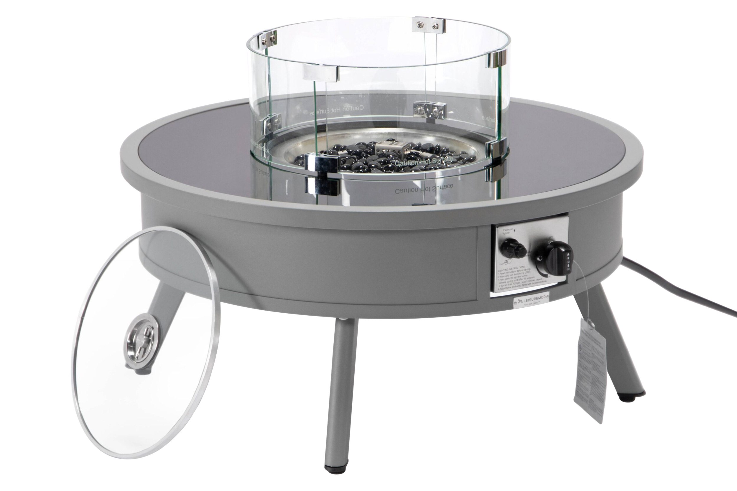 LeisureMod Walbrooke Modern Outdoor Round Fire Pit Table with Powder-Coated Aluminum Frame