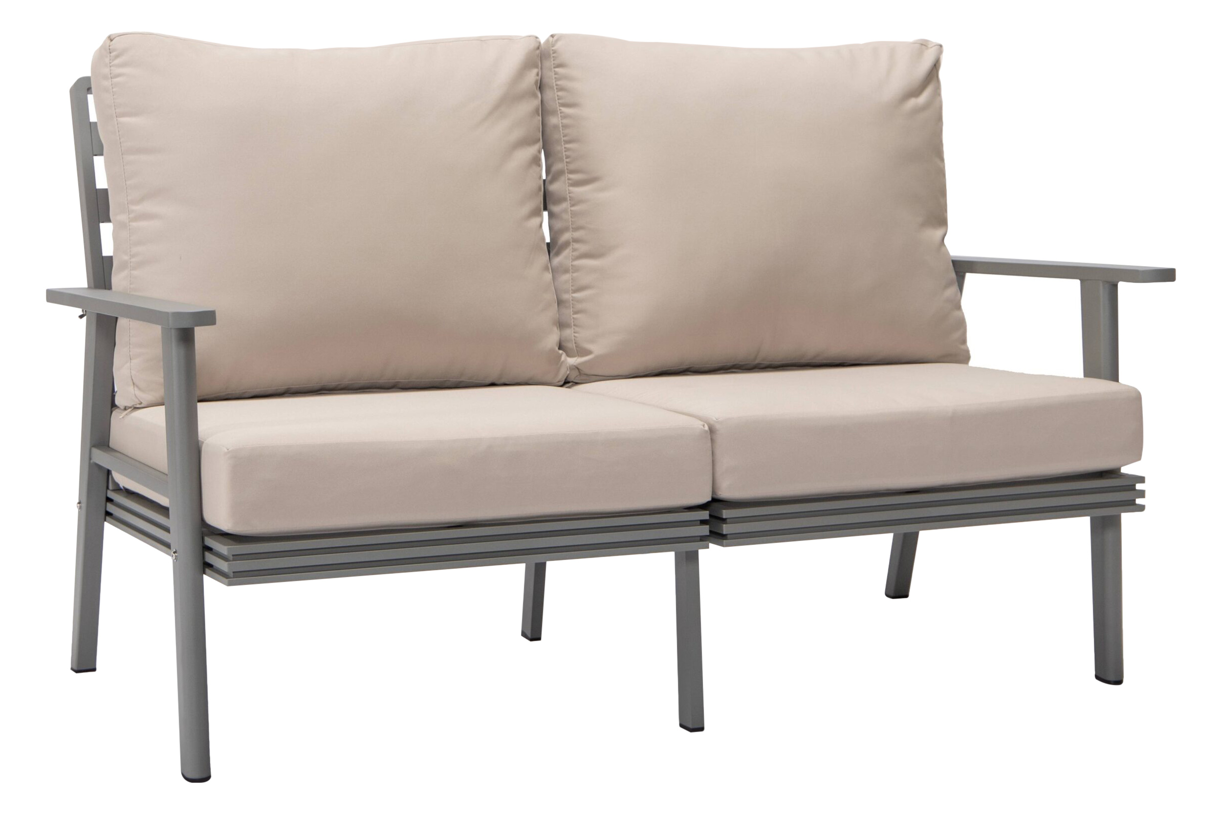 LeisureMod Walbrooke Modern Outdoor Patio Loveseat with Gray Aluminum Frame and Removable Cushions