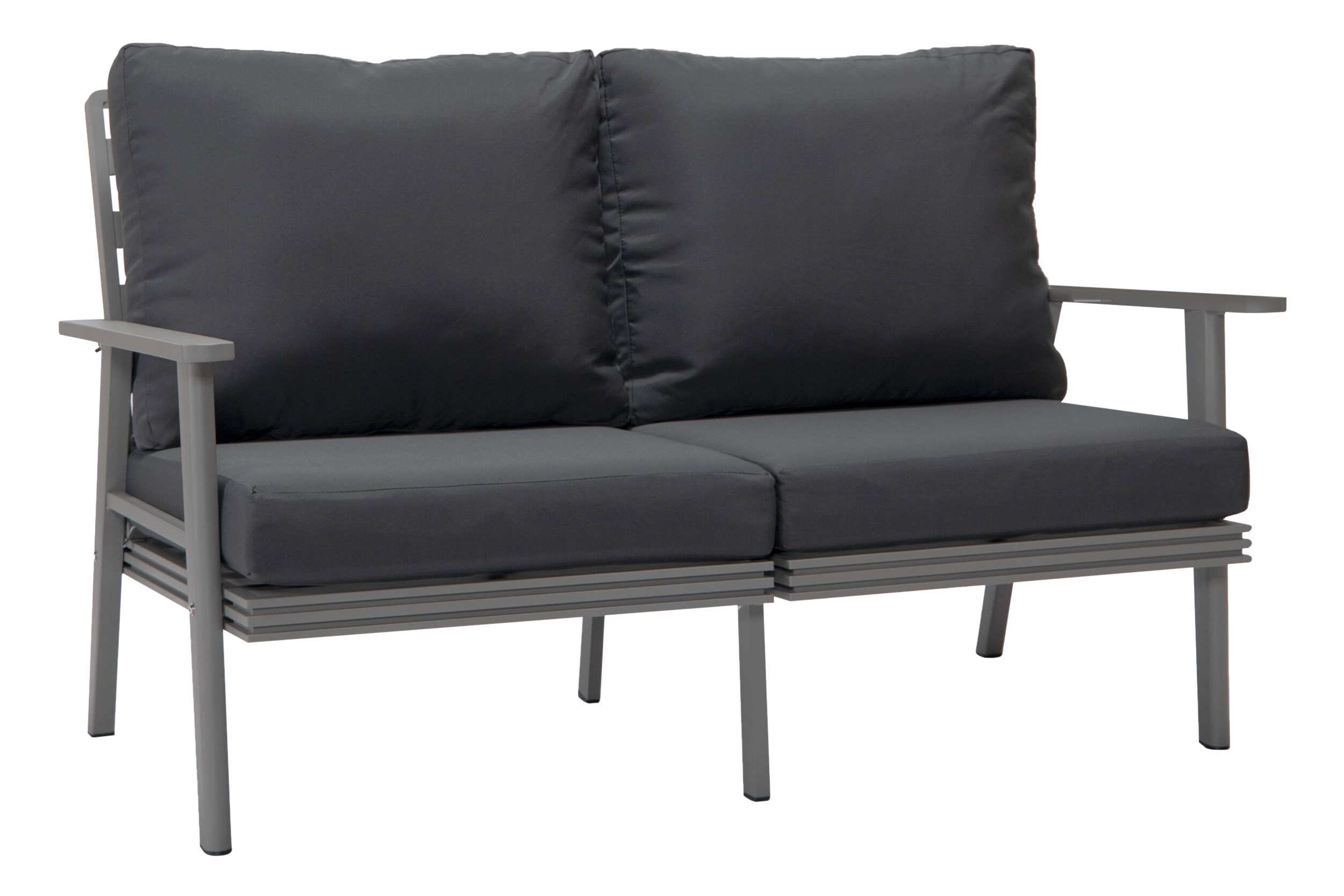 LeisureMod Walbrooke Modern Outdoor Patio Loveseat with Gray Aluminum Frame and Removable Cushions