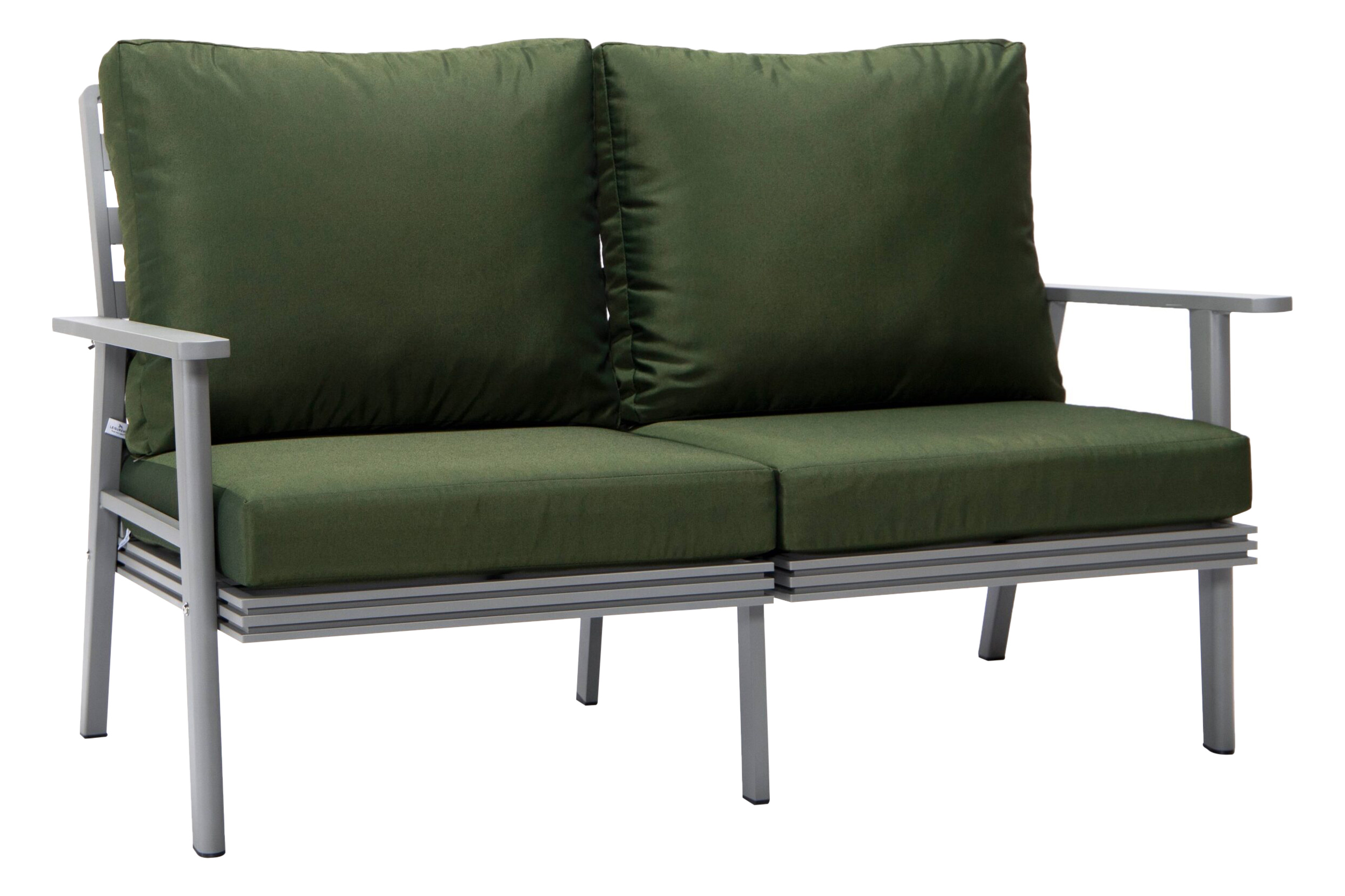 LeisureMod Walbrooke Modern Outdoor Patio Loveseat with Gray Aluminum Frame and Removable Cushions