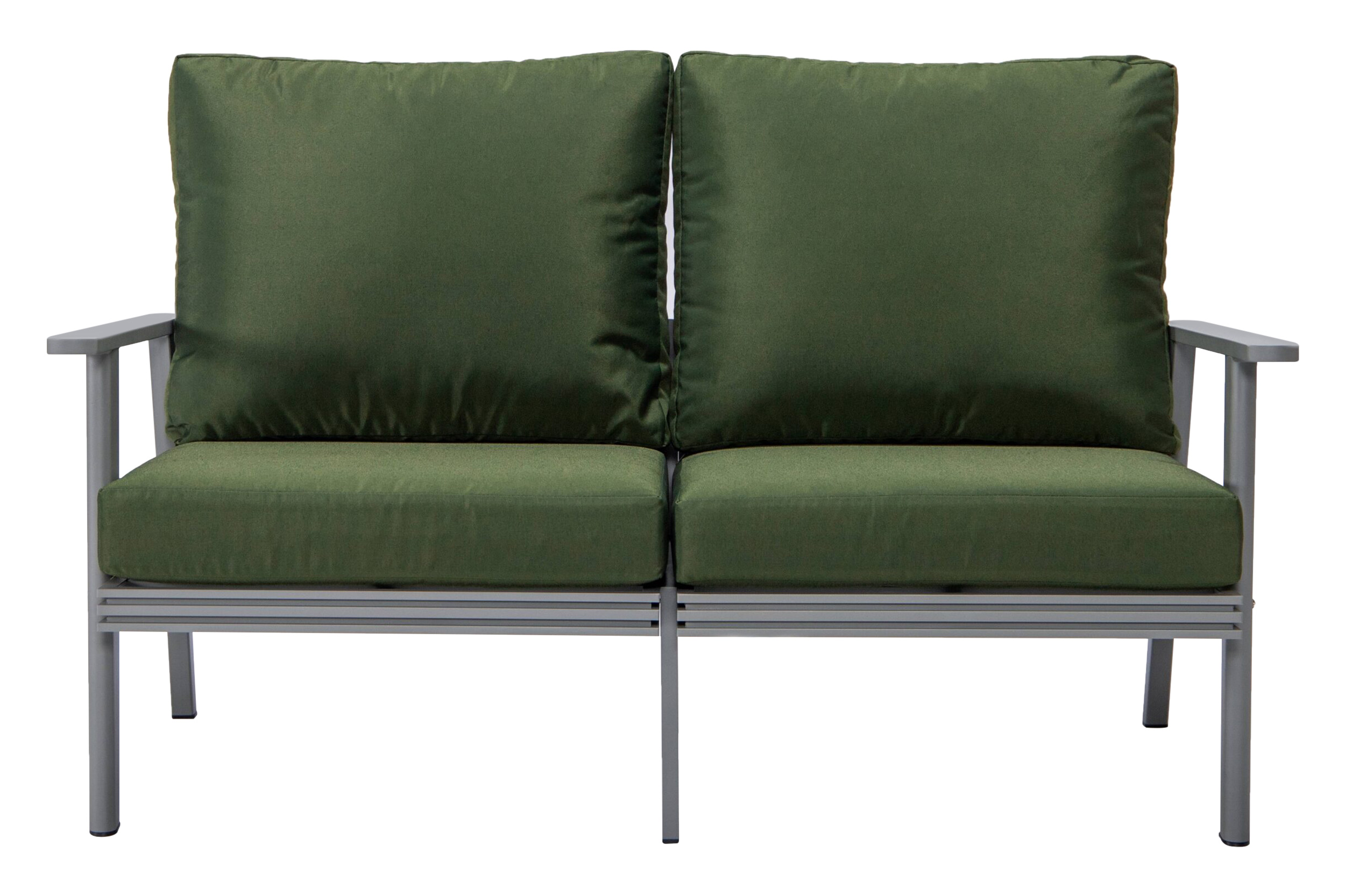 LeisureMod Walbrooke Modern Outdoor Patio Loveseat with Gray Aluminum Frame and Removable Cushions - Green