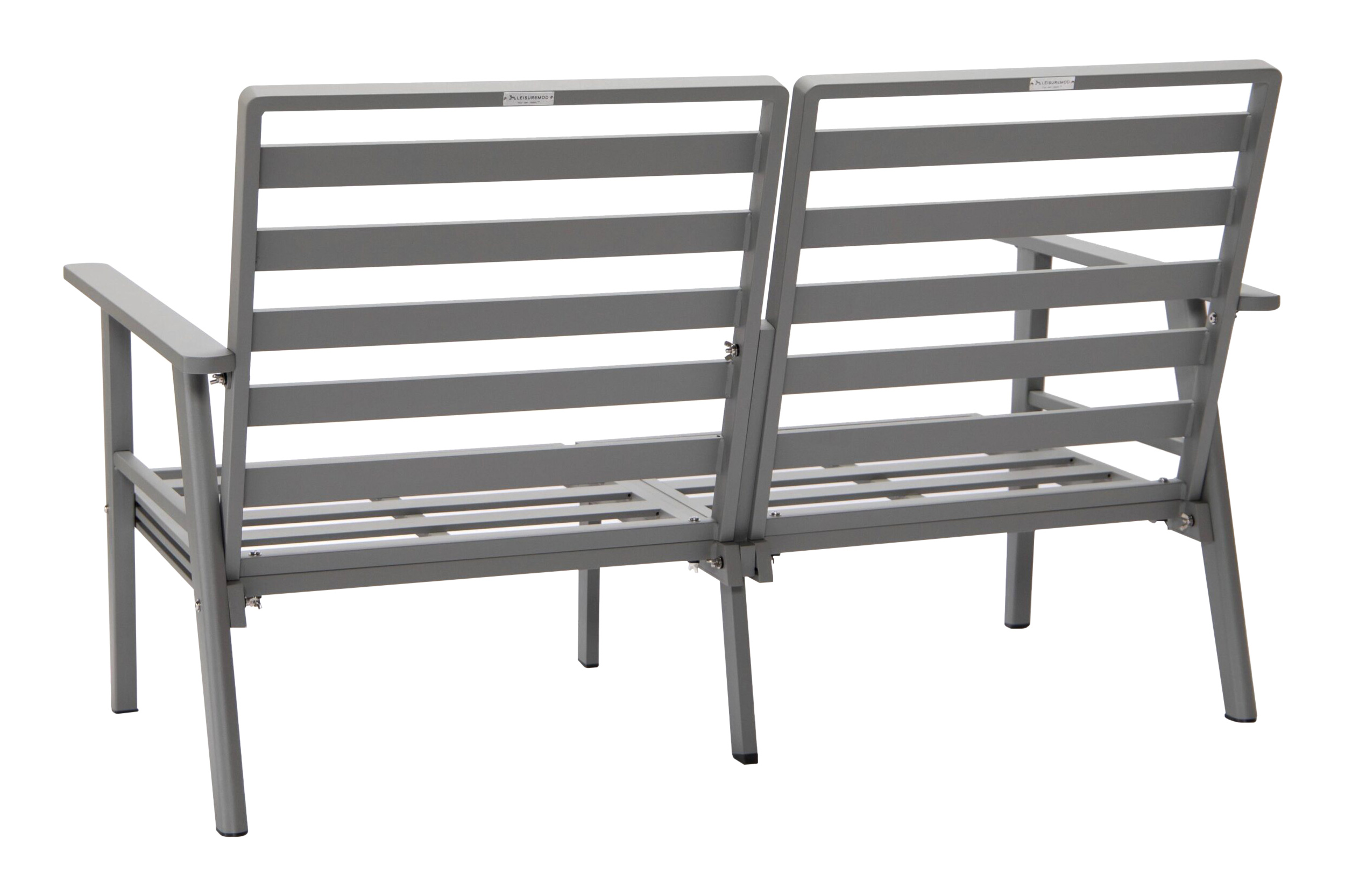 LeisureMod Walbrooke Modern Outdoor Patio Loveseat with Gray Aluminum Frame and Removable Cushions - Gray