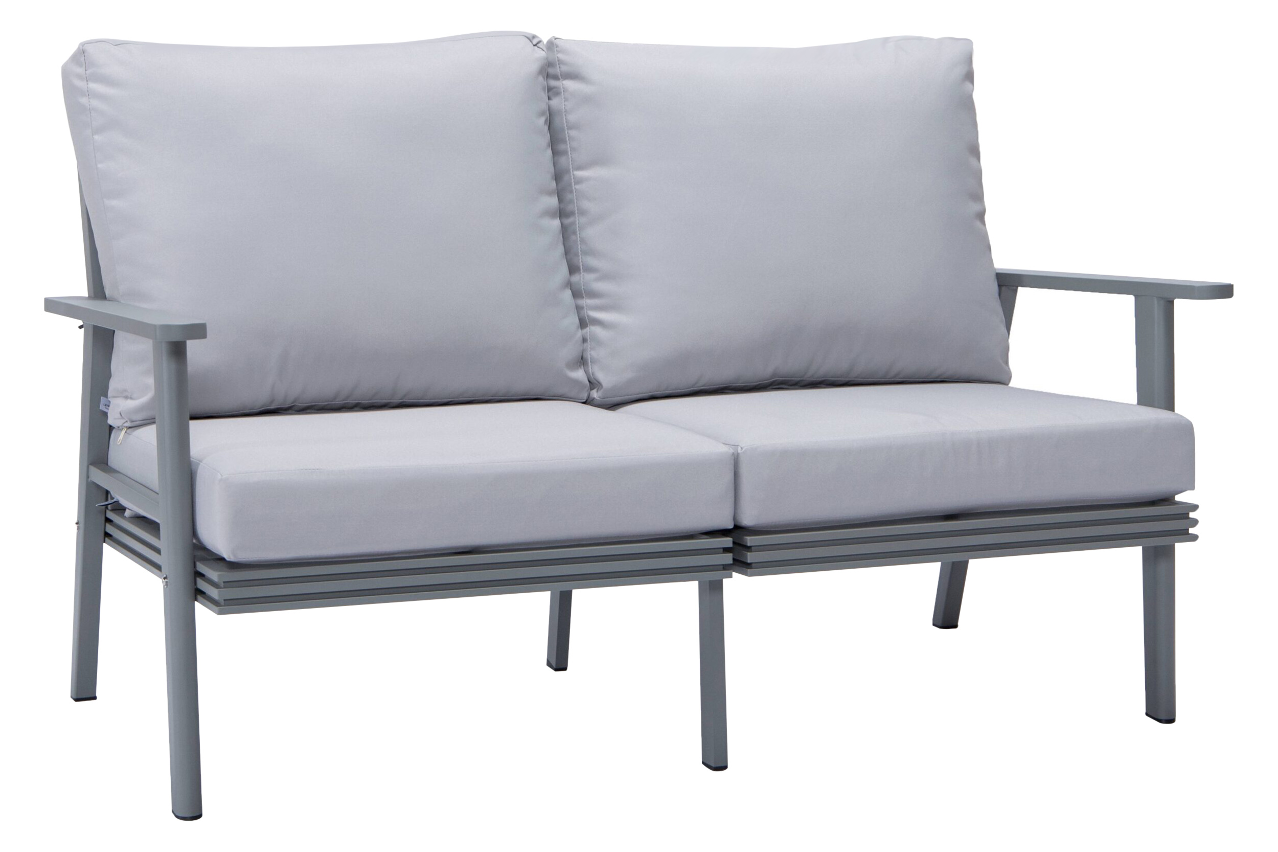 LeisureMod Walbrooke Modern Outdoor Patio Loveseat with Gray Aluminum Frame and Removable Cushions