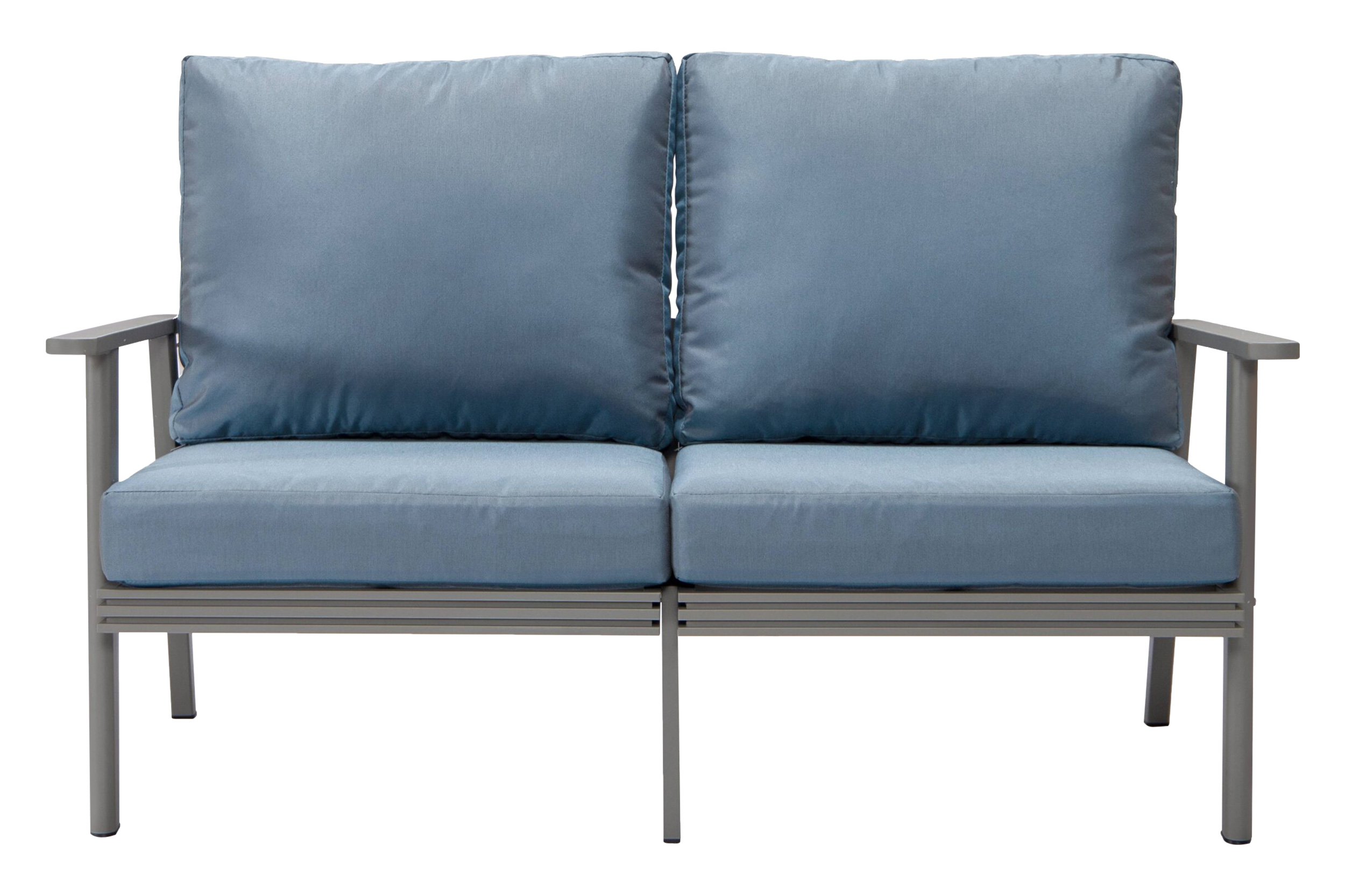 LeisureMod Walbrooke Modern Outdoor Patio Loveseat with Gray Aluminum Frame and Removable Cushions - Navy Blue