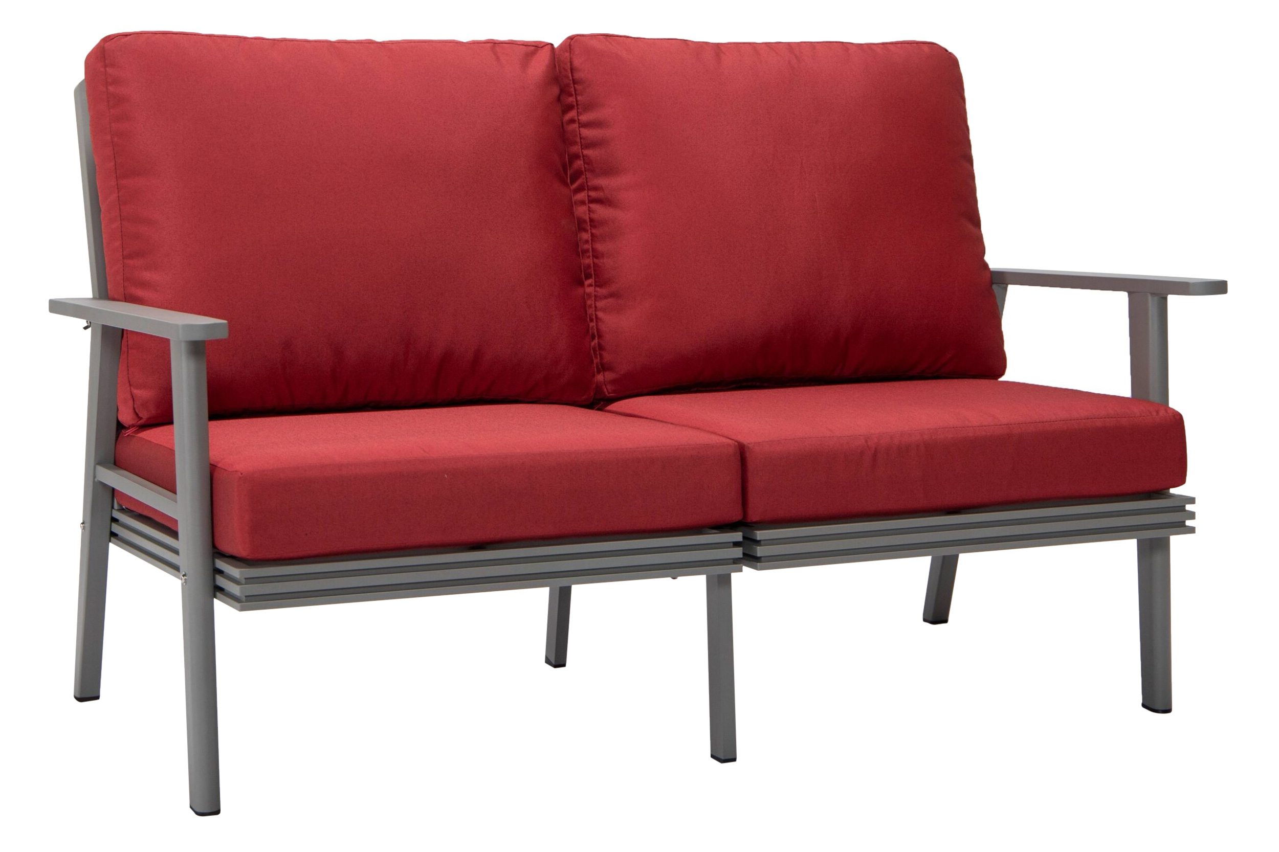 LeisureMod Walbrooke Modern Outdoor Patio Loveseat with Gray Aluminum Frame and Removable Cushions