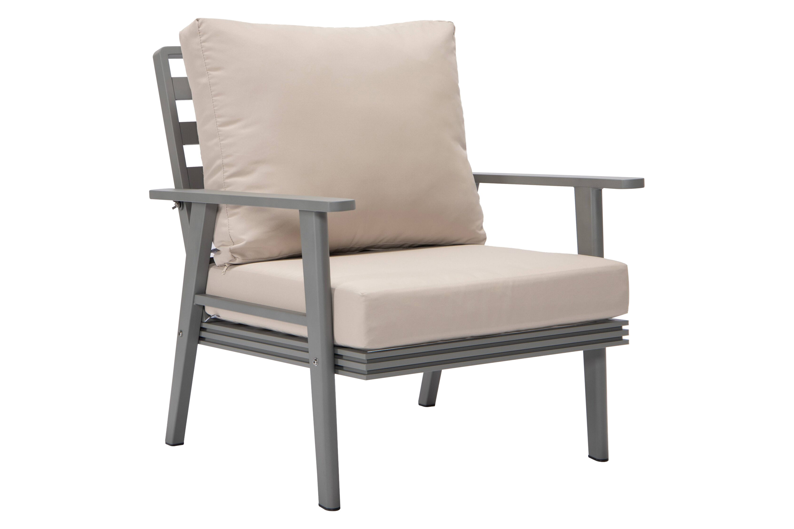 LeisureMod Walbrooke Modern 3-Piece Outdoor Patio Set with Gray Aluminum Frame - Beige