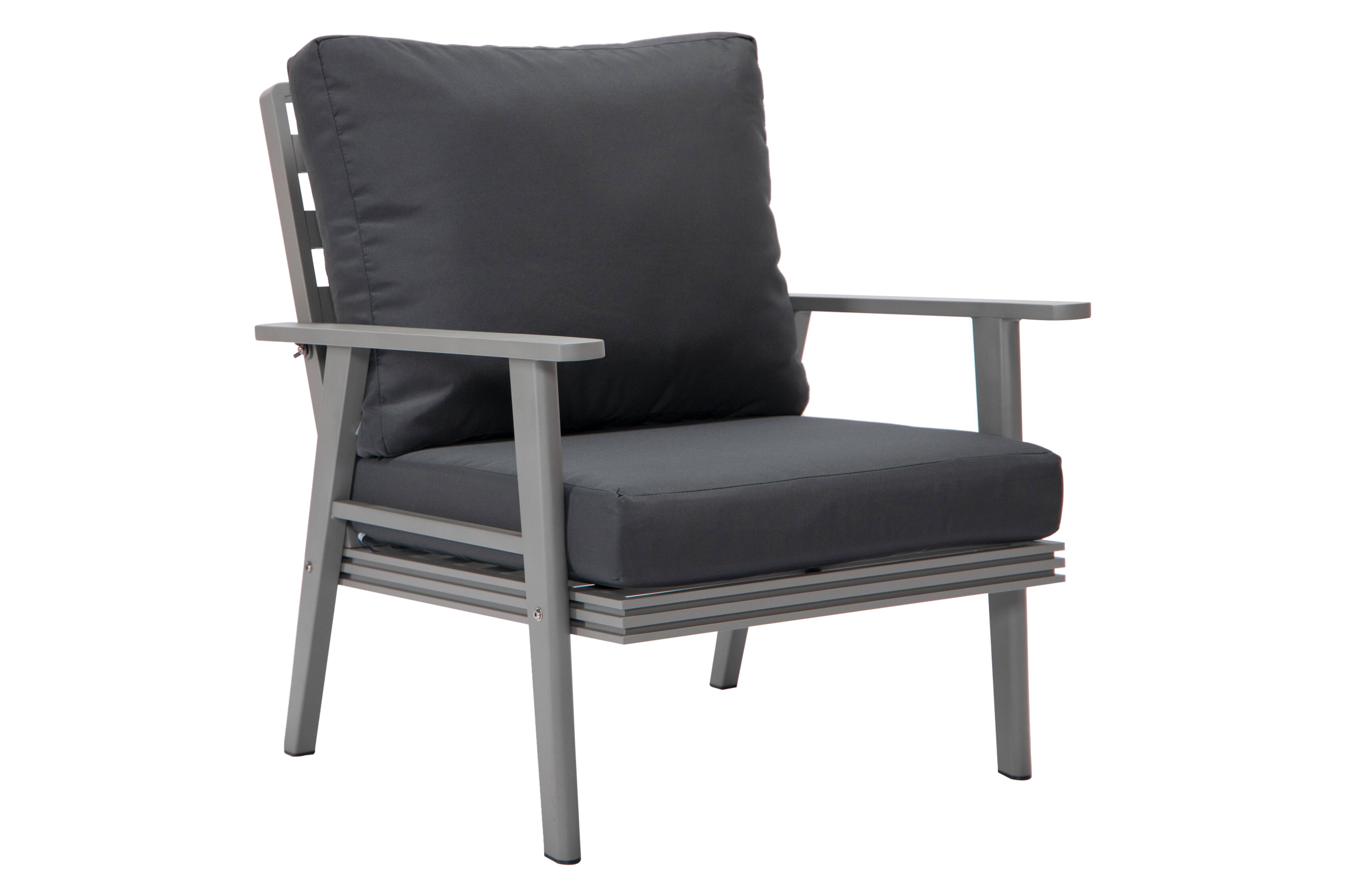 LeisureMod Walbrooke Modern 3-Piece Outdoor Patio Set with Gray Aluminum Frame - Charcoal