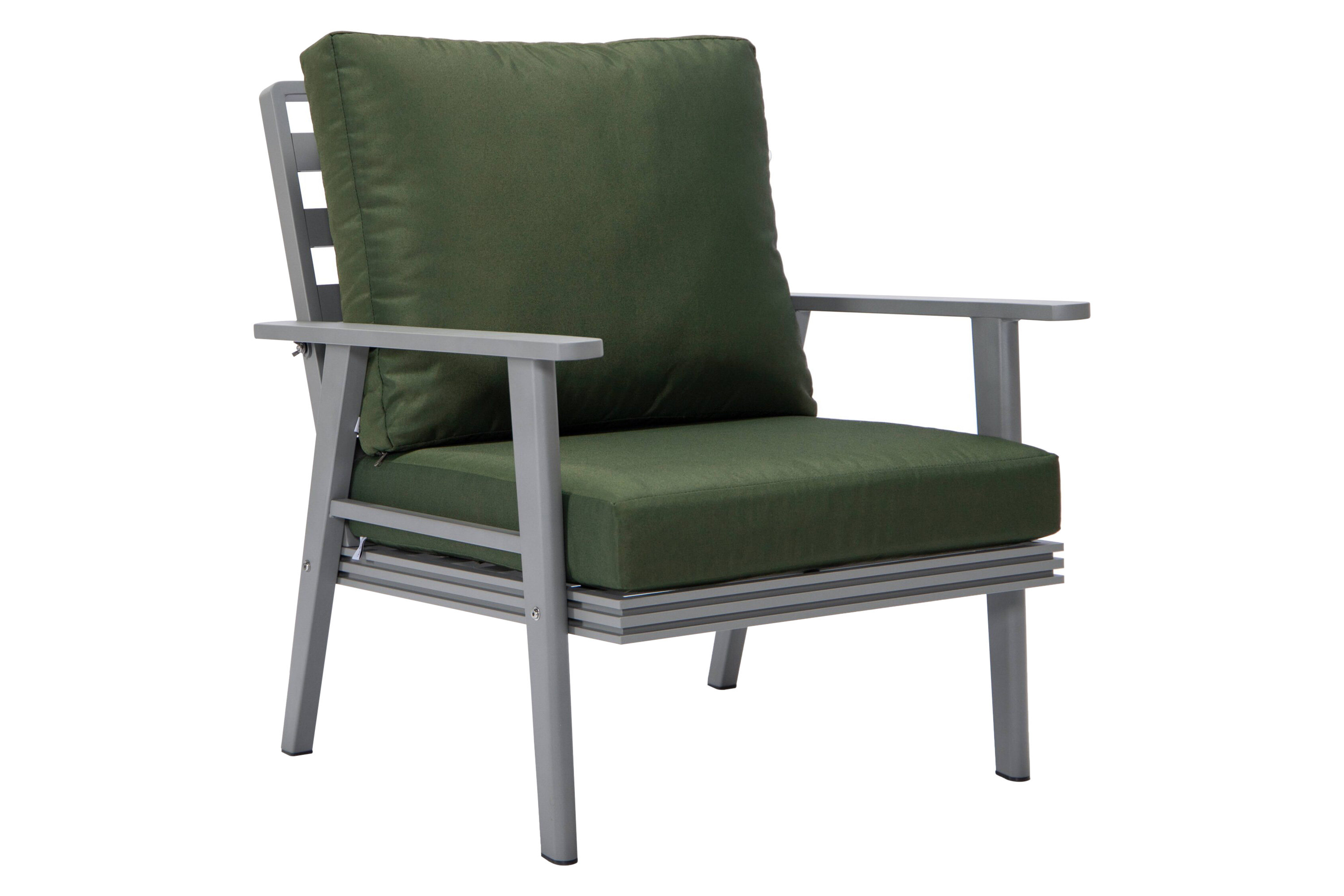 LeisureMod Walbrooke Modern 3-Piece Outdoor Patio Set with Gray Aluminum Frame - Green