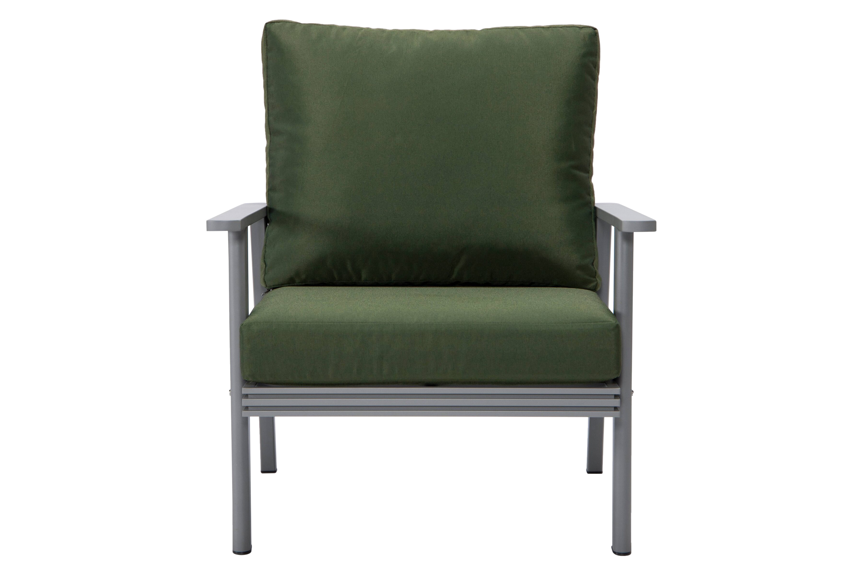 LeisureMod Walbrooke Modern 3-Piece Outdoor Patio Set with Gray Aluminum Frame - Green