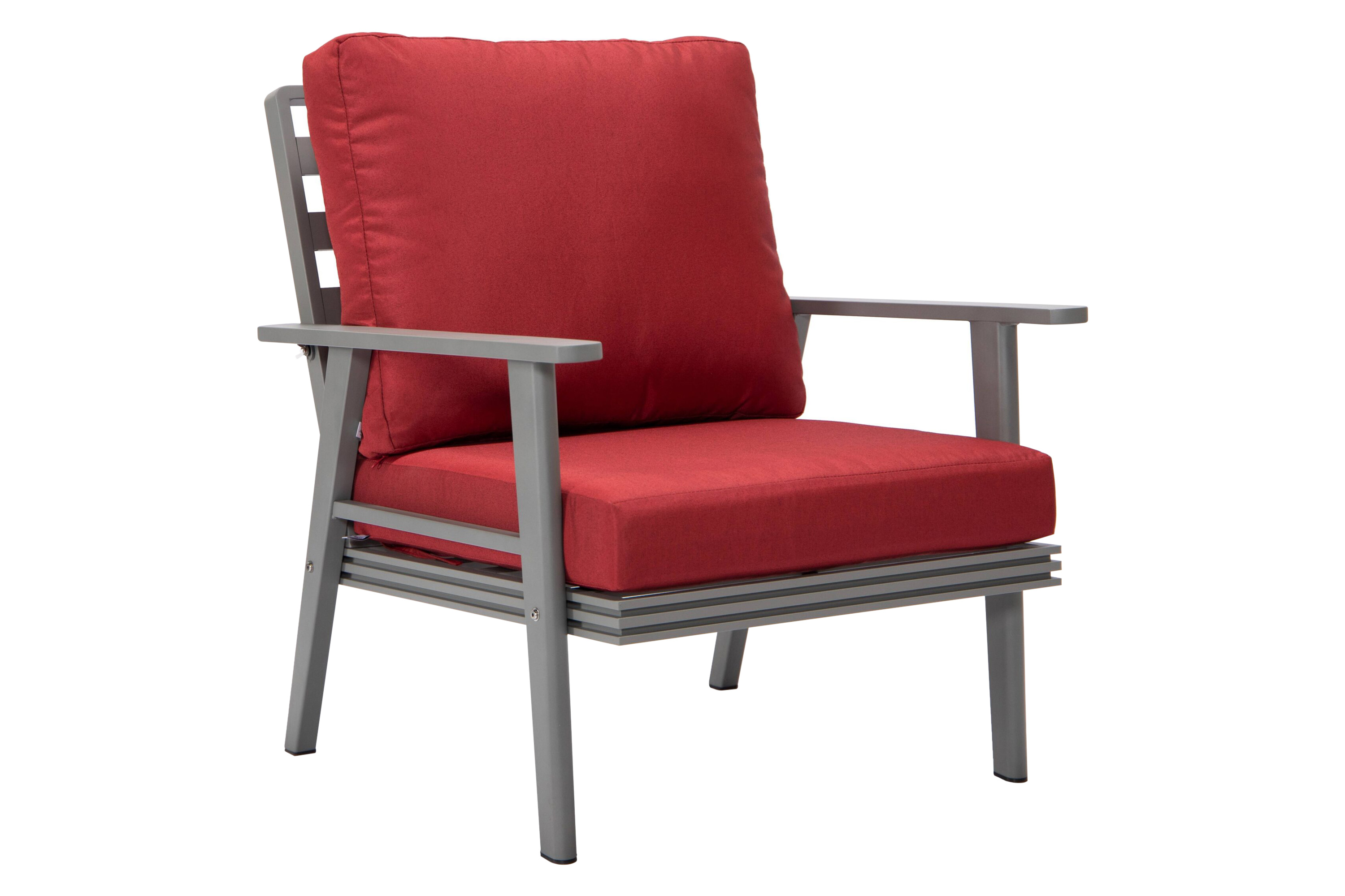 LeisureMod Walbrooke Modern 3-Piece Outdoor Patio Set with Gray Aluminum Frame - Red