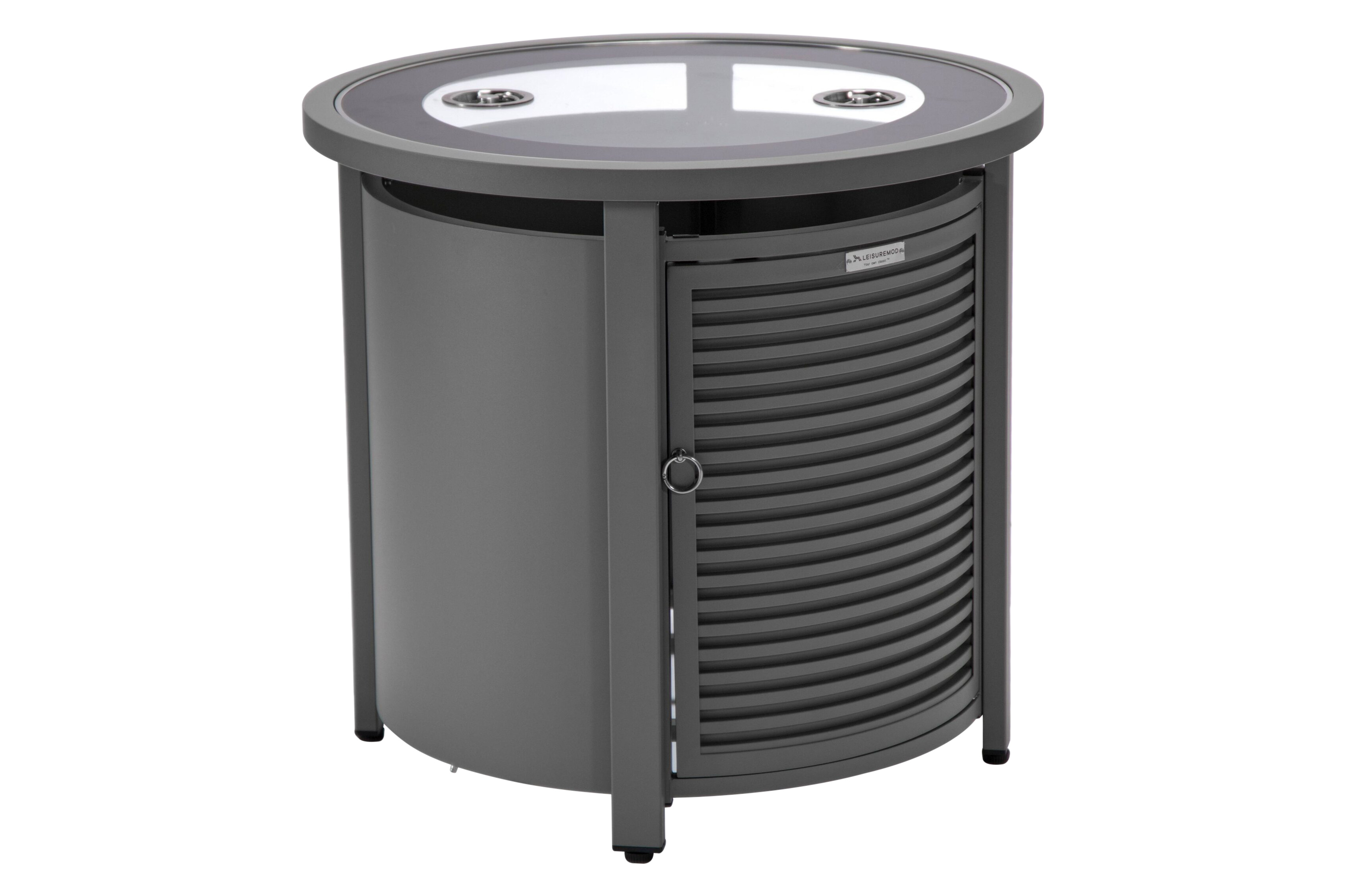 LeisureMod Walbrooke Outdoor Patio Round Fire Pit and Tank Holder with Slats Design - Gray