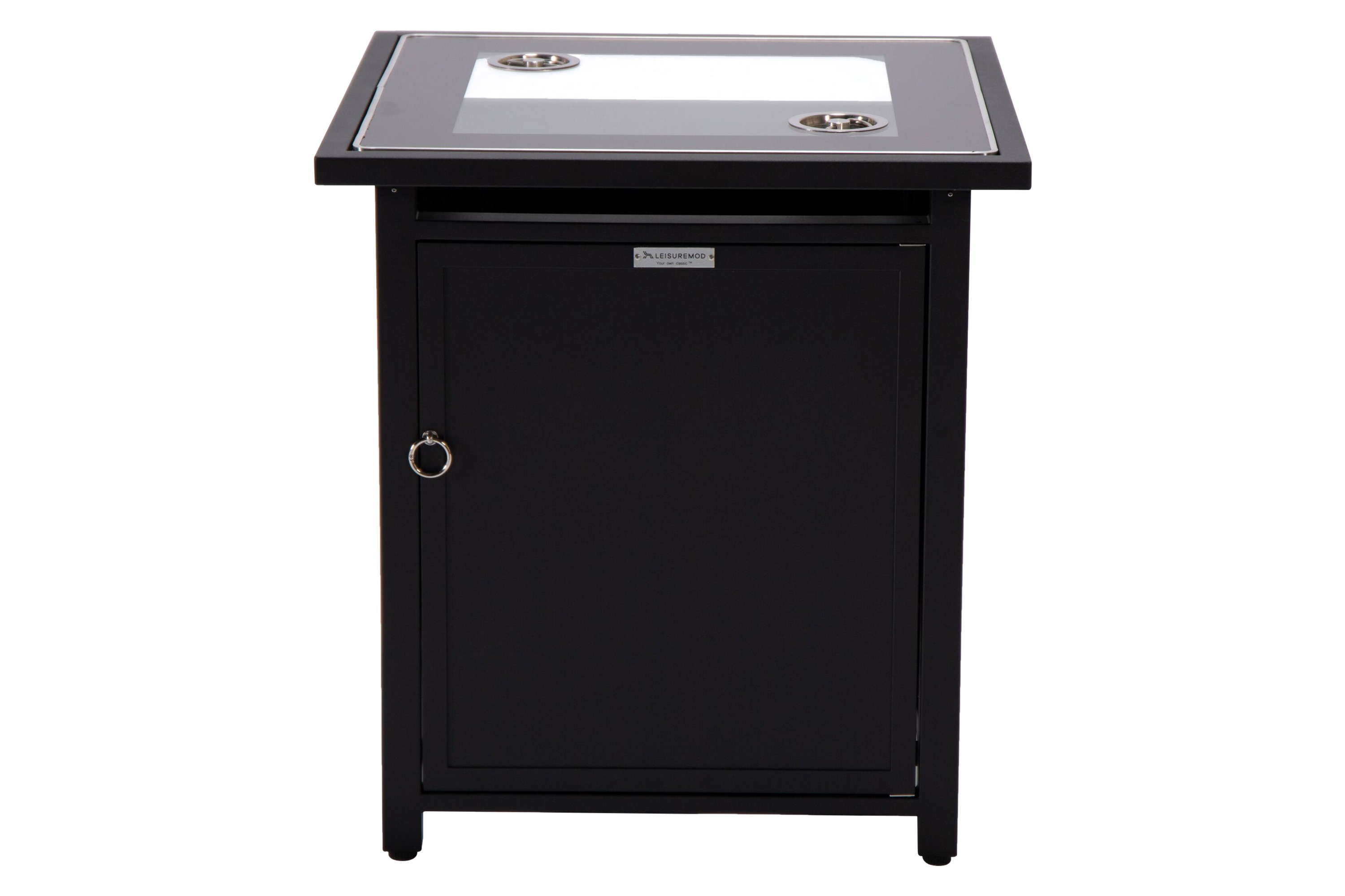 LeisureMod Walbrooke Modern Square Tank Holder Table with Tempered Glass Top and Powder Coated Aluminum - Black