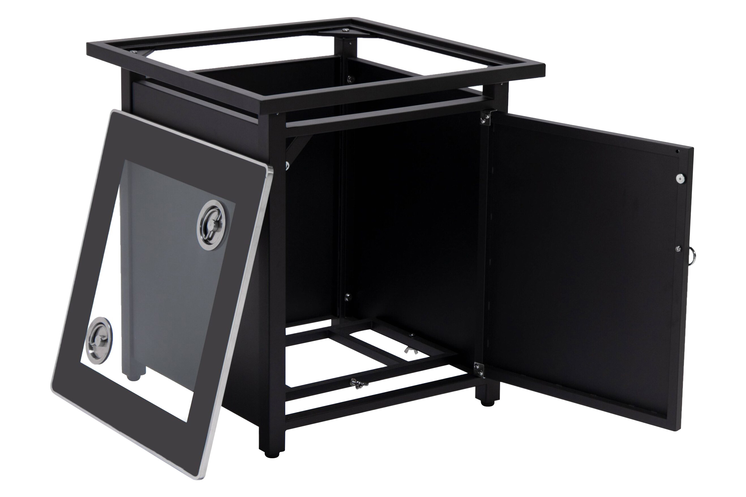 LeisureMod Walbrooke Modern Square Tank Holder Table with Tempered Glass Top and Powder Coated Aluminum - Black