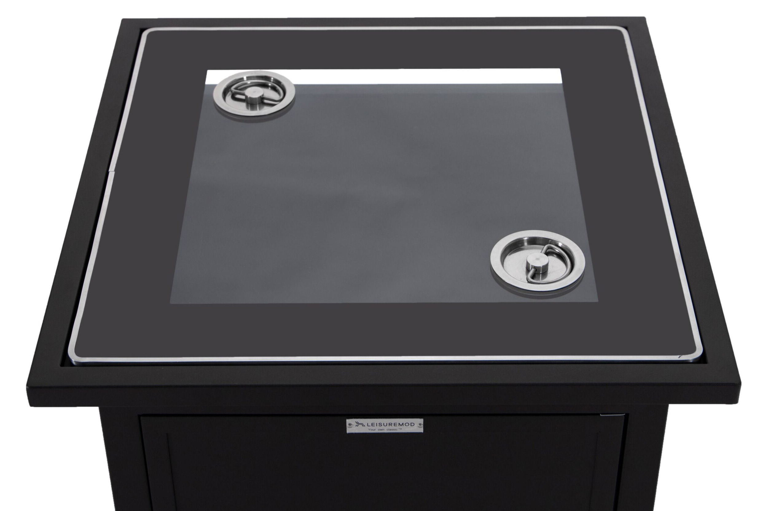 LeisureMod Walbrooke Modern Square Tank Holder Table with Tempered Glass Top and Powder Coated Aluminum - Black