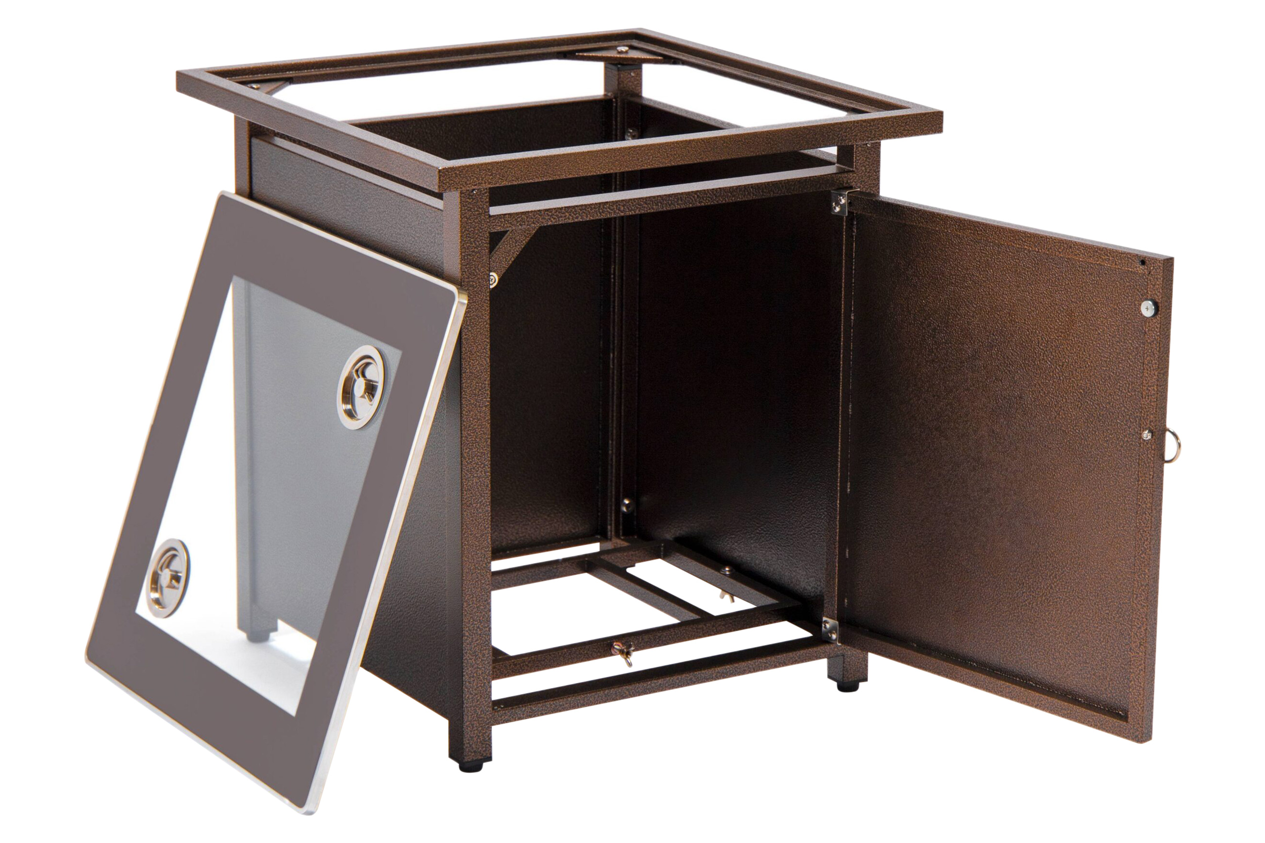 LeisureMod Walbrooke Modern Square Tank Holder Table with Tempered Glass Top and Powder Coated Aluminum - Brown