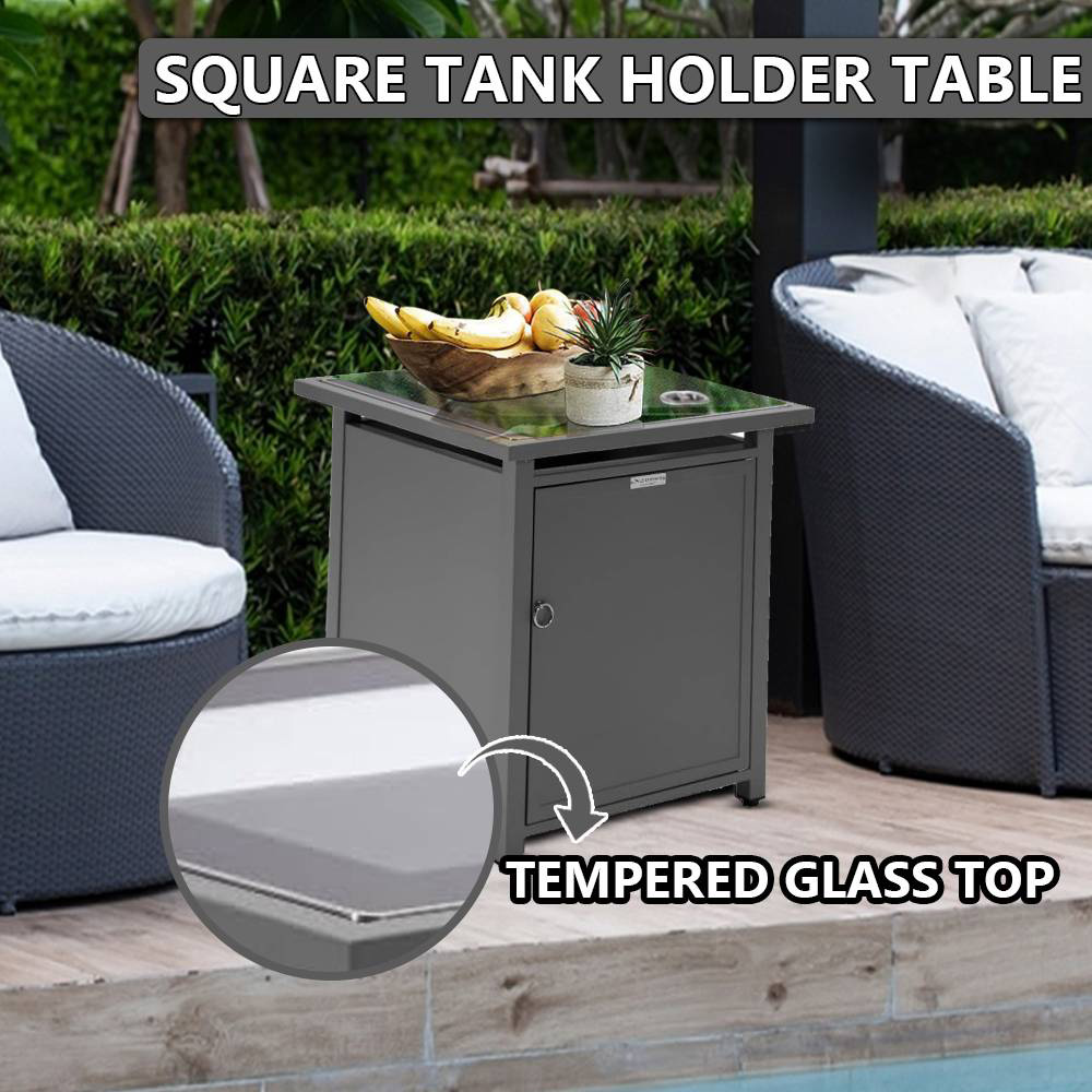 LeisureMod Walbrooke Modern Square Tank Holder Table with Tempered Glass Top and Powder Coated Aluminum - Gray