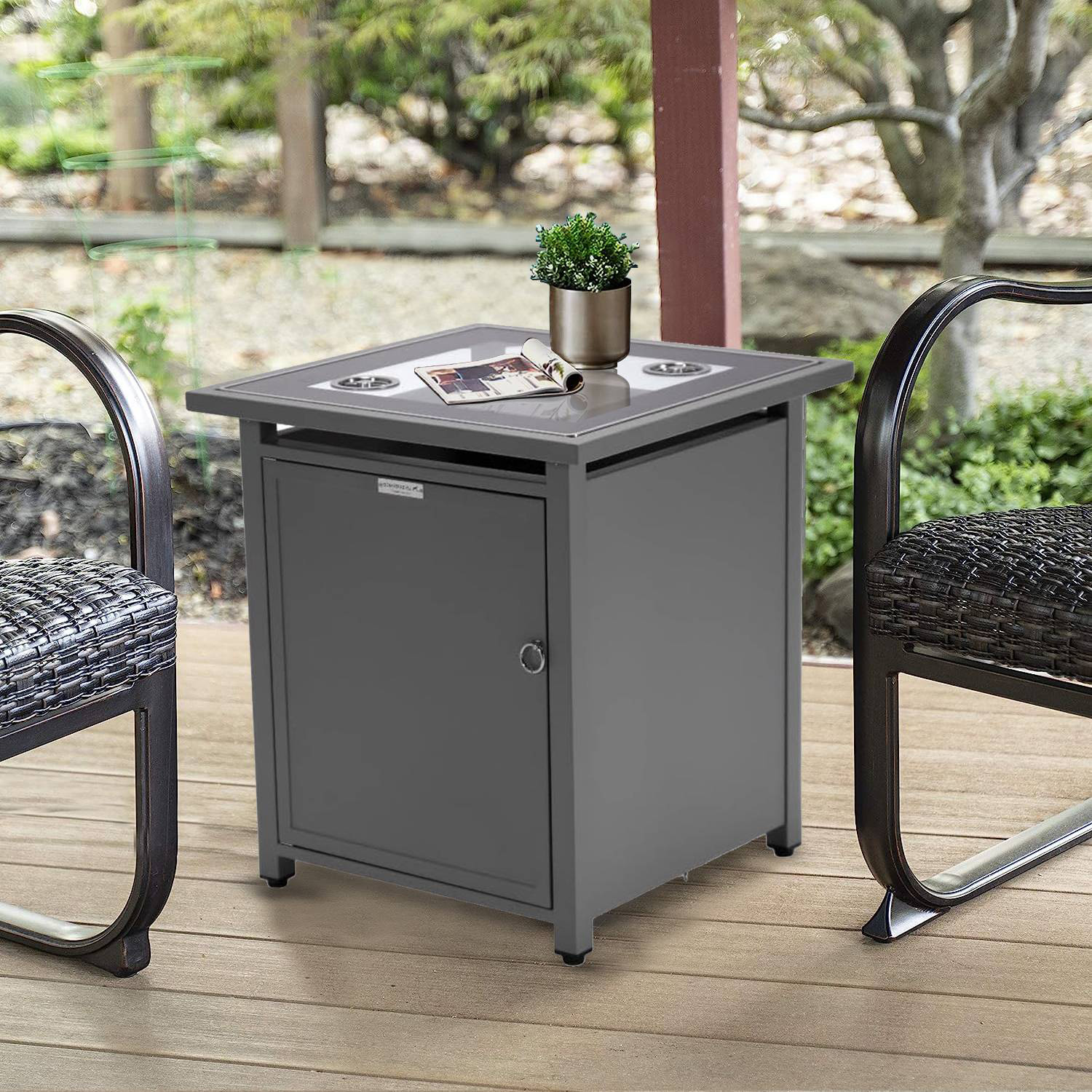 LeisureMod Walbrooke Modern Square Tank Holder Table with Tempered Glass Top and Powder Coated Aluminum - Gray