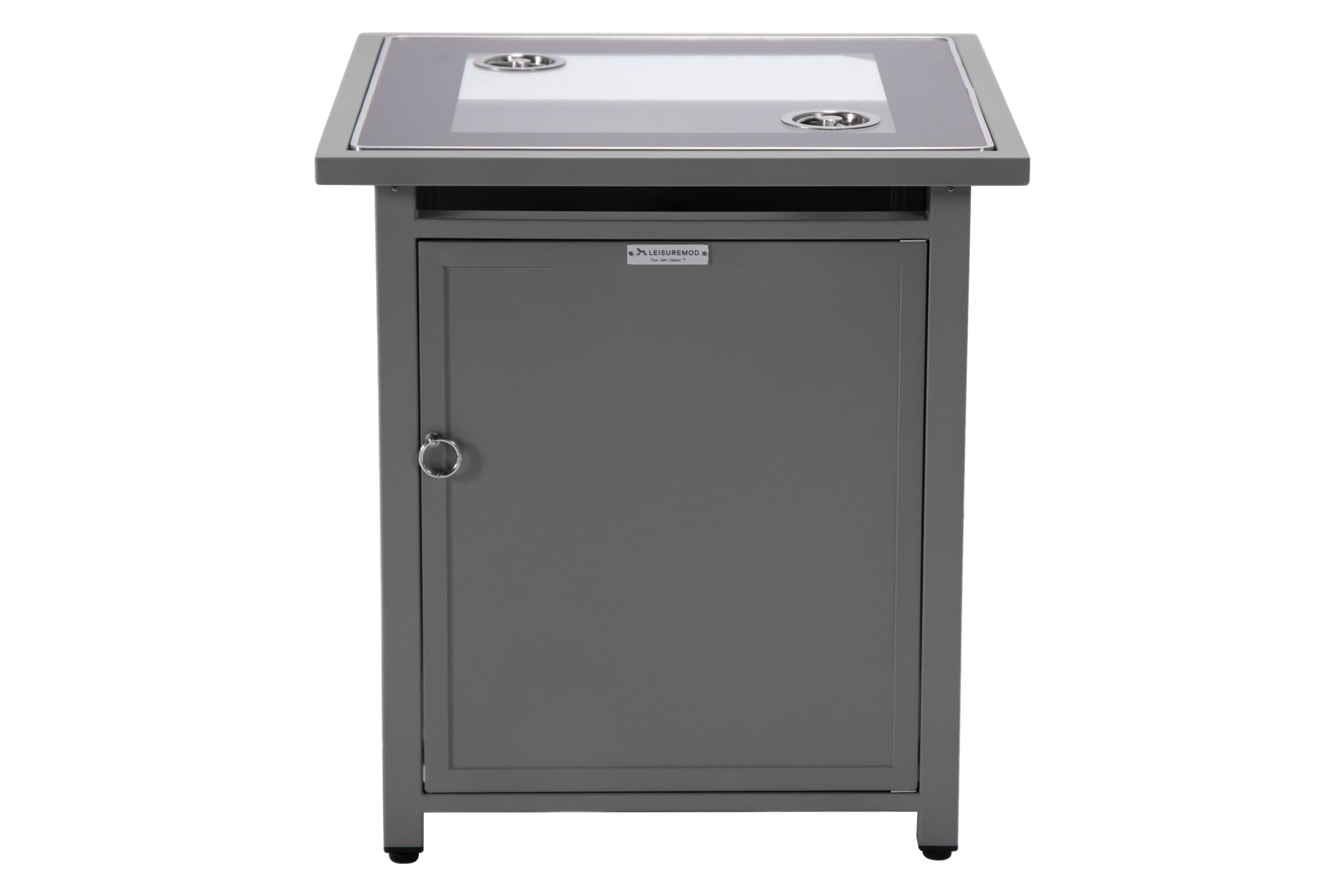 LeisureMod Walbrooke Modern Square Tank Holder Table with Tempered Glass Top and Powder Coated Aluminum - Gray