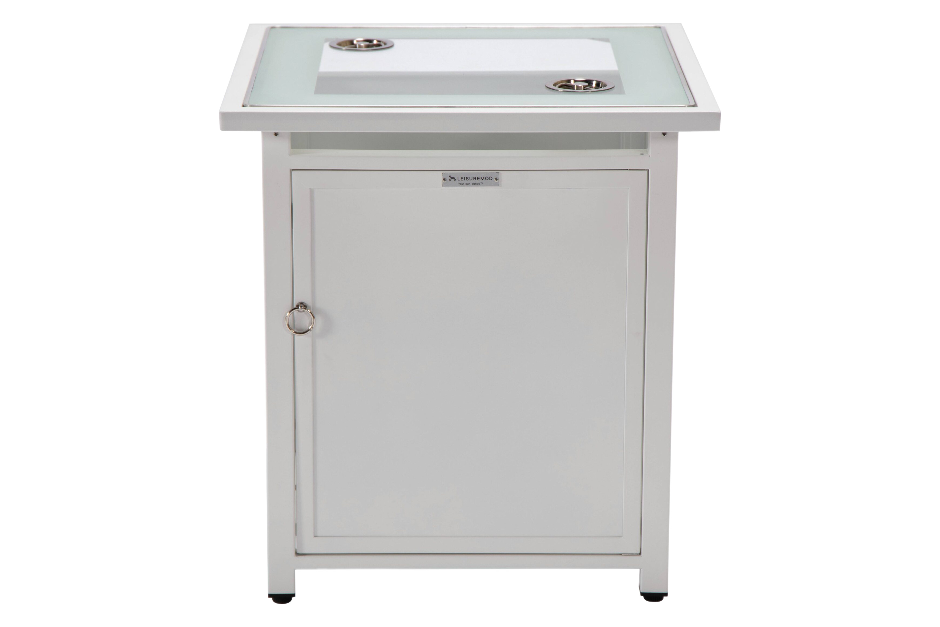 LeisureMod Walbrooke Modern Square Tank Holder Table with Tempered Glass Top and Powder Coated Aluminum - White