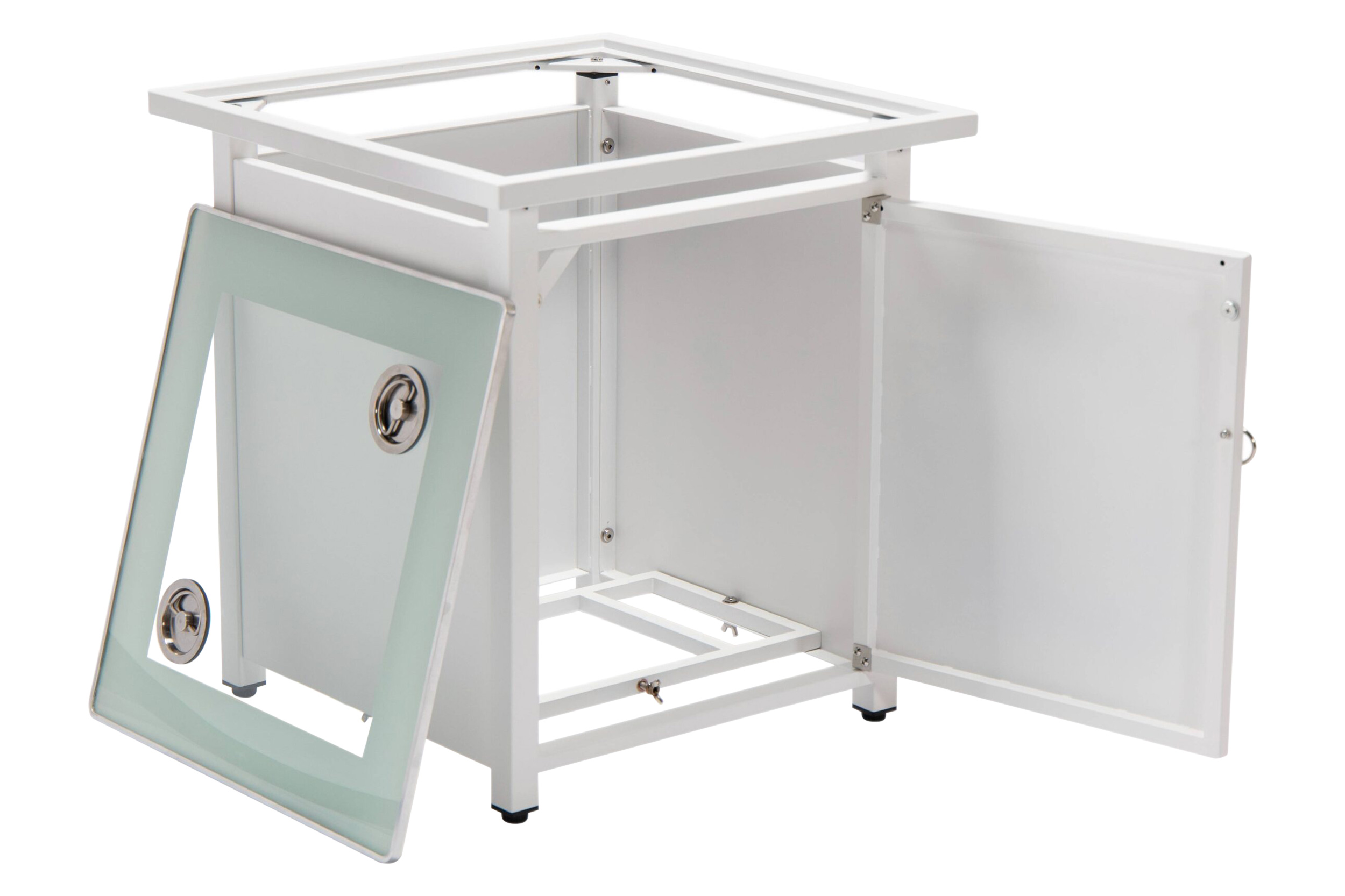 LeisureMod Walbrooke Modern Square Tank Holder Table with Tempered Glass Top and Powder Coated Aluminum - White